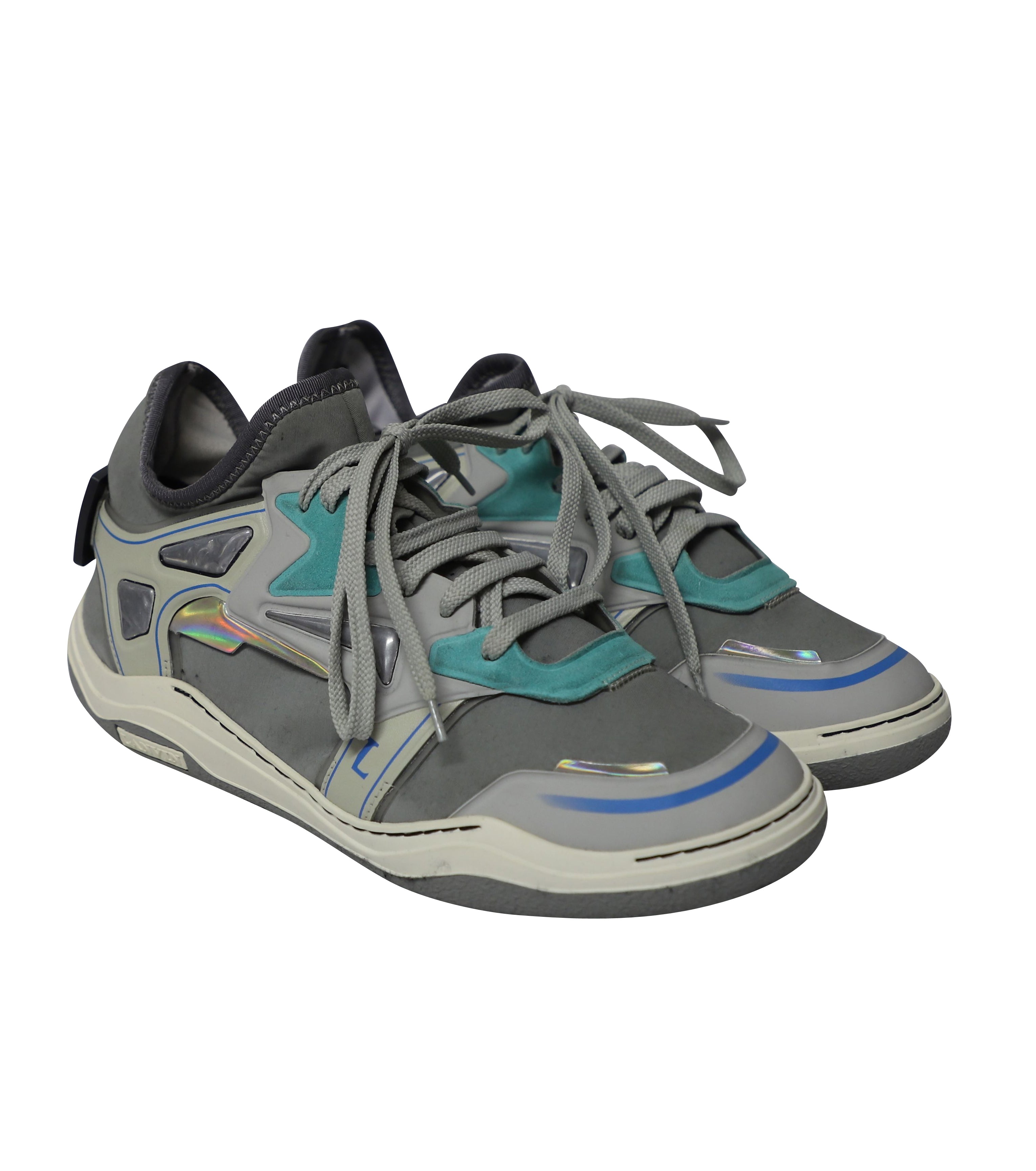 Lanvin Mid Top Neoprene Diving Sneaker in Grey Nubuck Calfskin Leather
