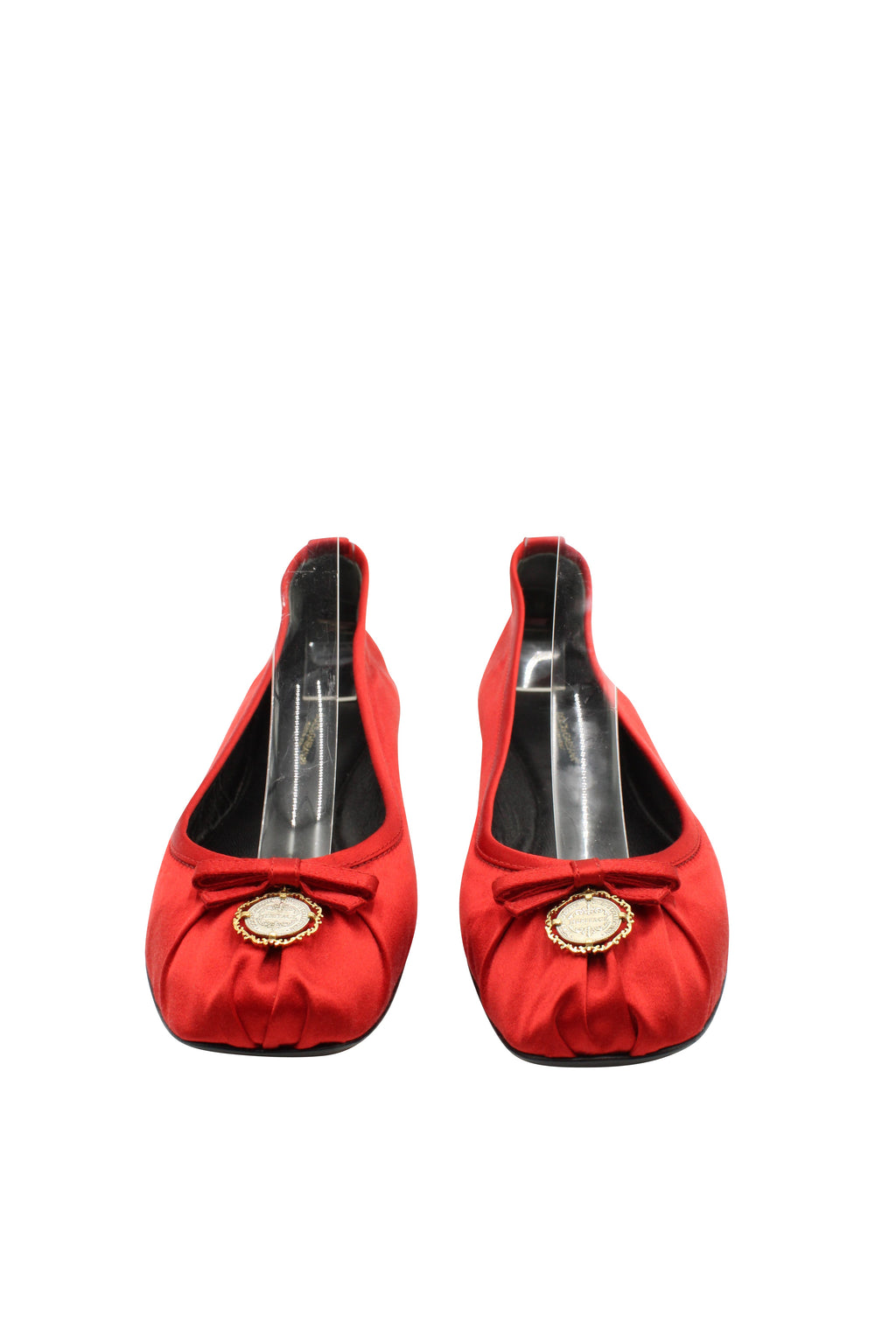 Women's Dolce & Gabbana Ballet Flats with Charm in Red Satin
