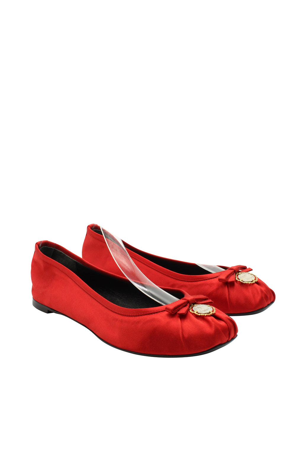 Women's Dolce & Gabbana Ballet Flats with Charm in Red Satin