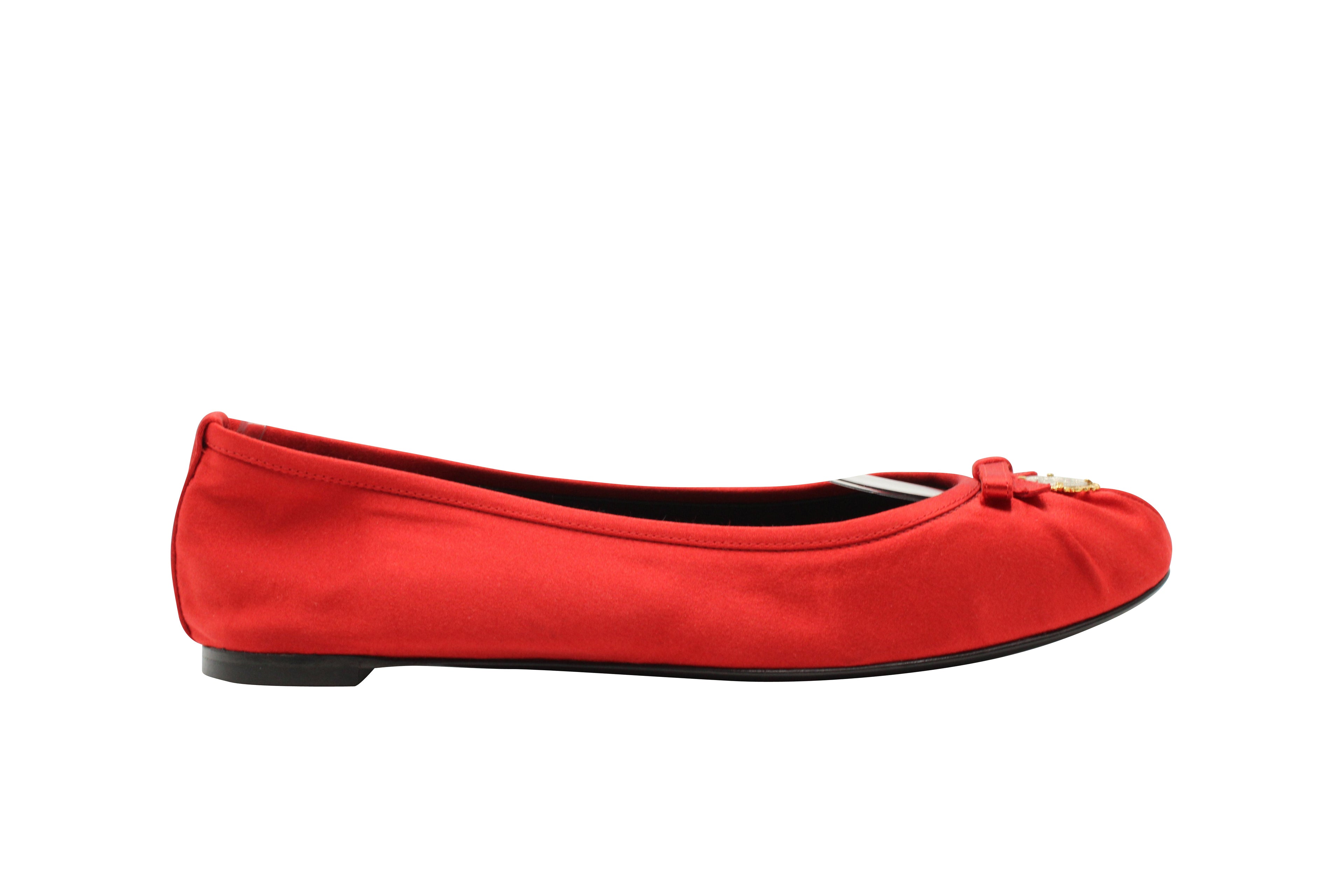 Women's Dolce & Gabbana Ballet Flats with Charm in Red Satin