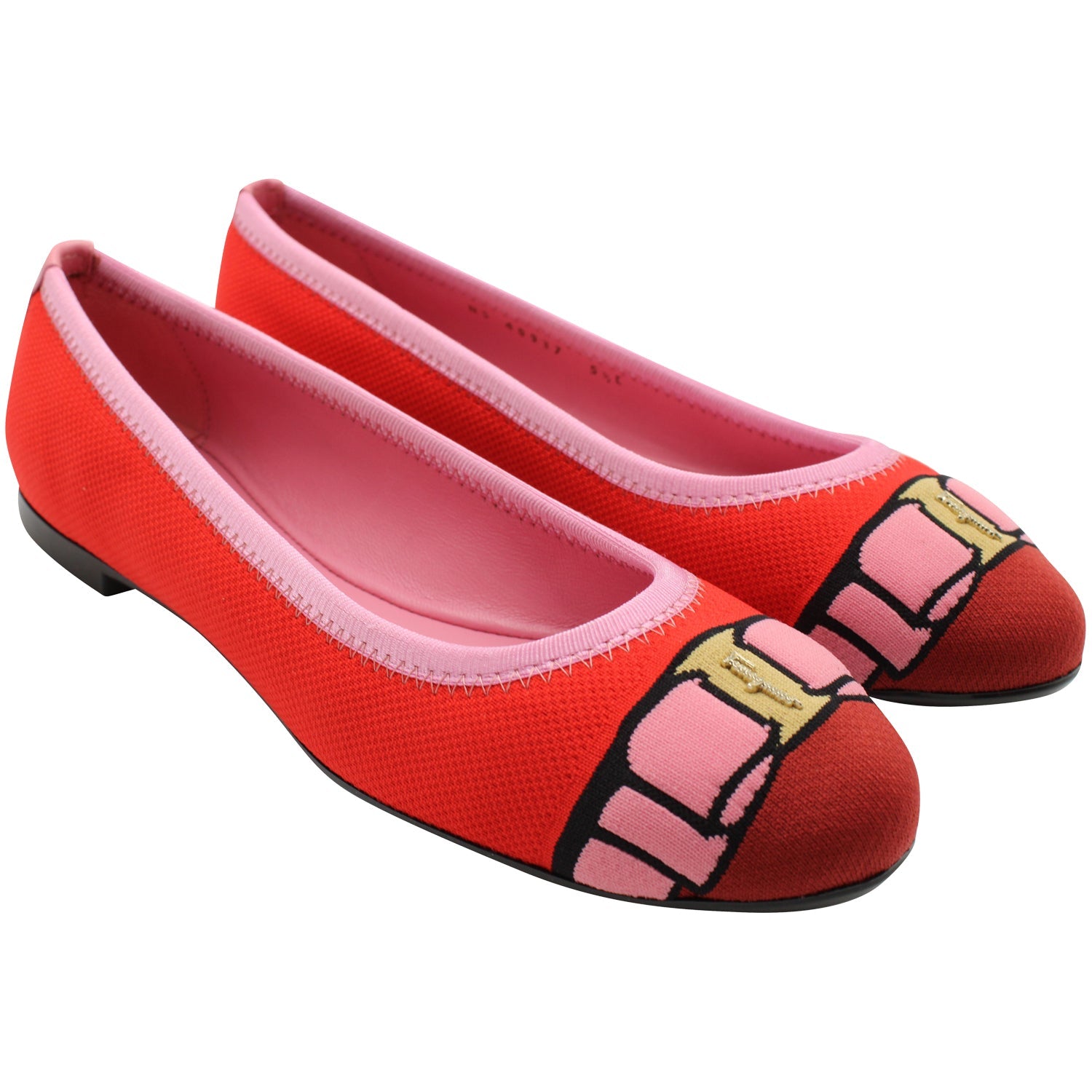 Women's Salvatore Ferragamo Varina Bow-accent Embroidery Knit Ballet Flats in Polyester