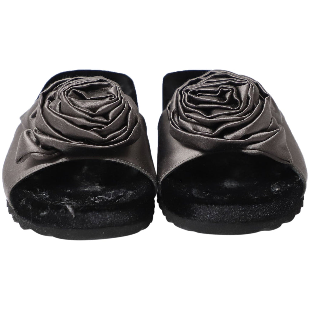 Women's Miu Miu Rose Applique Sandals in Black Satin