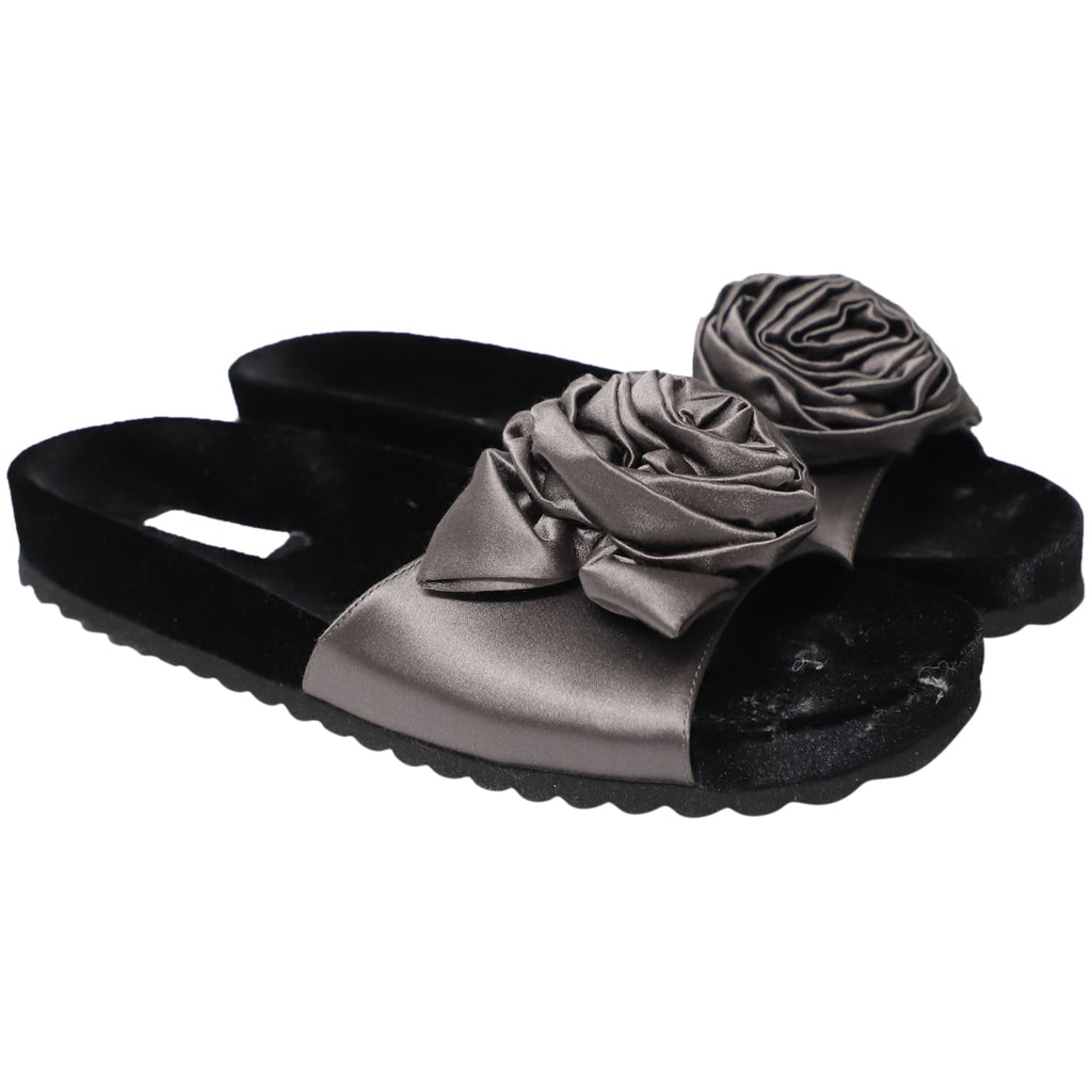 Women's Miu Miu Rose Applique Sandals in Black Satin