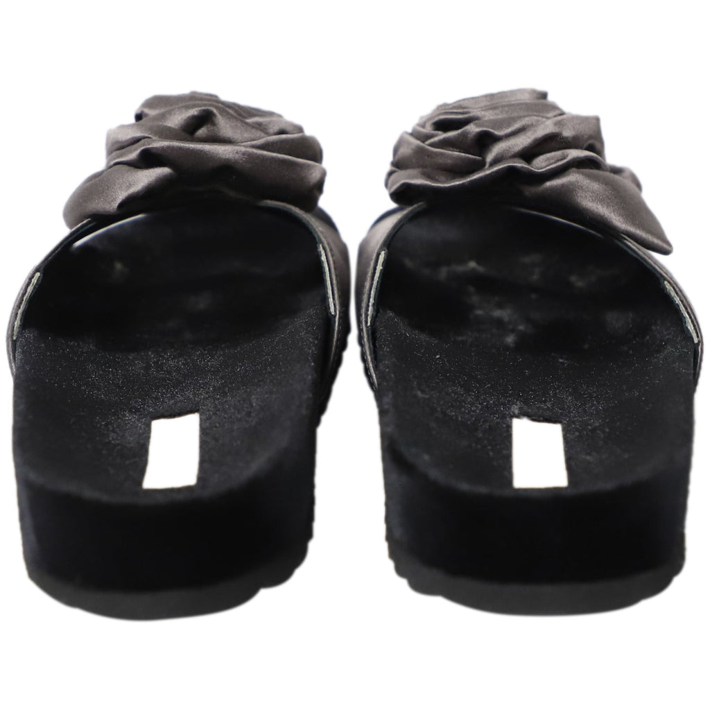 Women's Miu Miu Rose Applique Sandals in Black Satin
