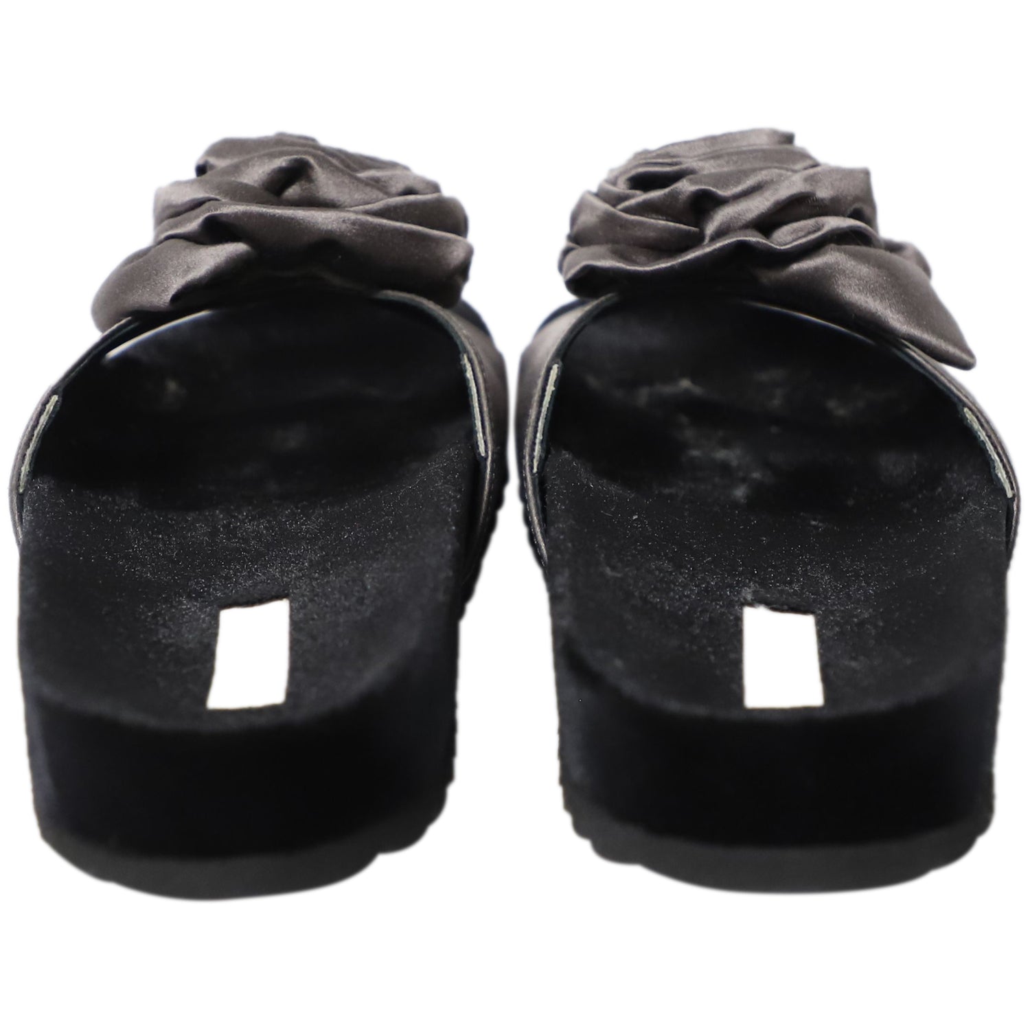 Women's Miu Miu Rose Applique Sandals in Black Satin