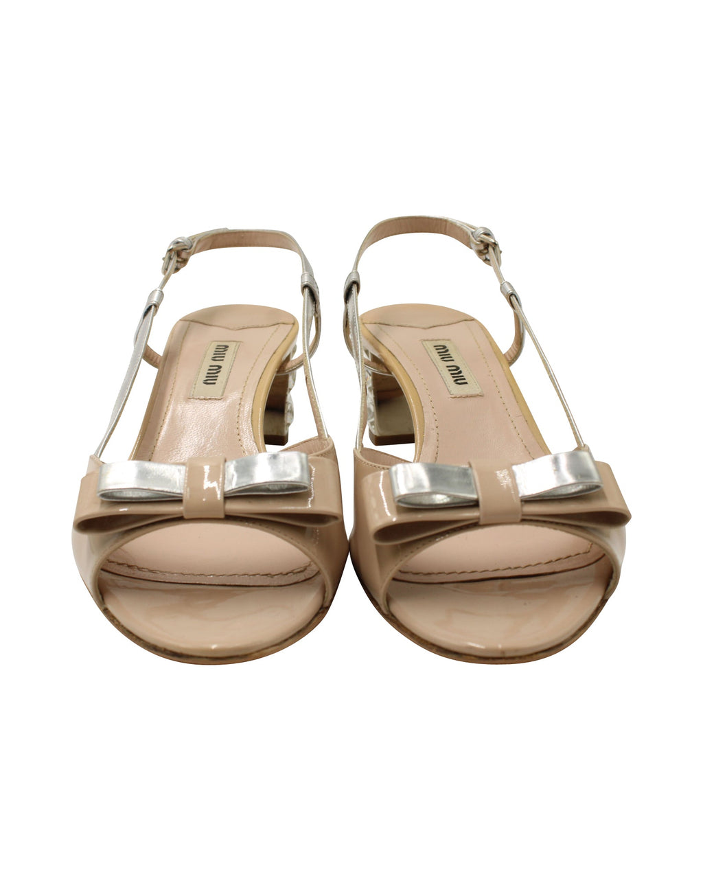 Miu Miu Slingback Embellished Sandals in Nude Patent Leather