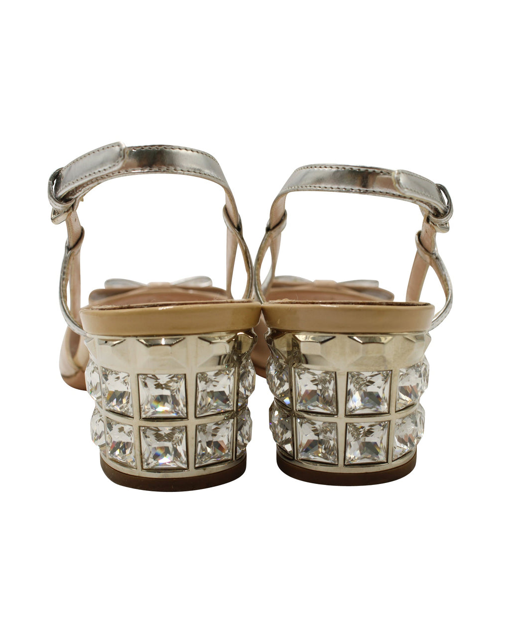 Miu Miu Slingback Embellished Sandals in Nude Patent Leather