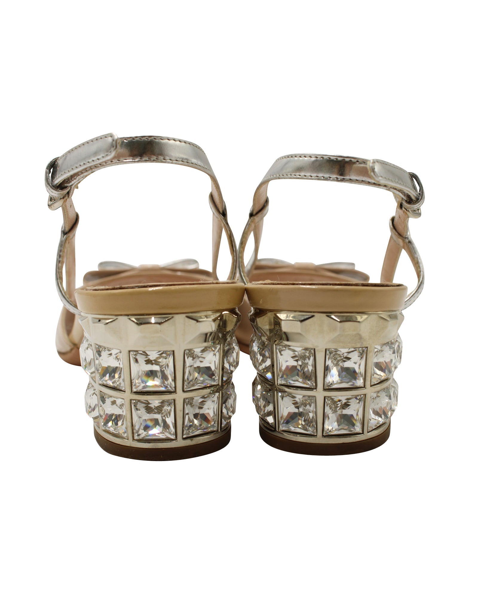 Miu Miu Slingback Embellished Sandals in Nude Patent Leather