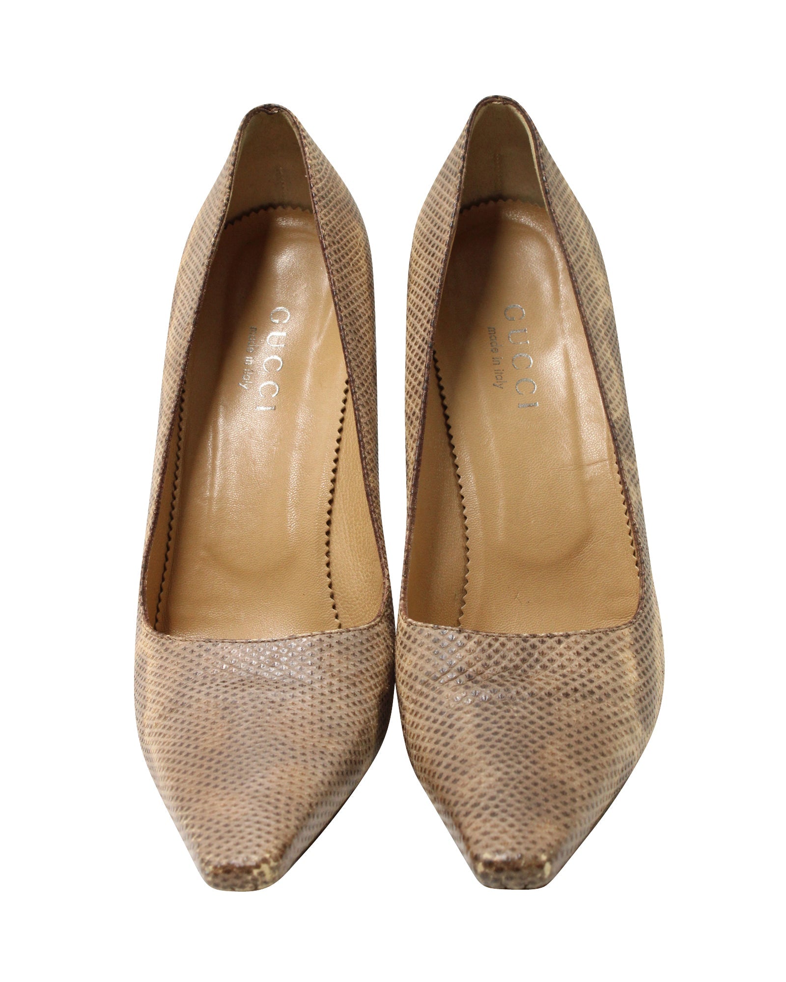 Gucci Snakeskin Print Pointed Pumps in Multicolor Leather