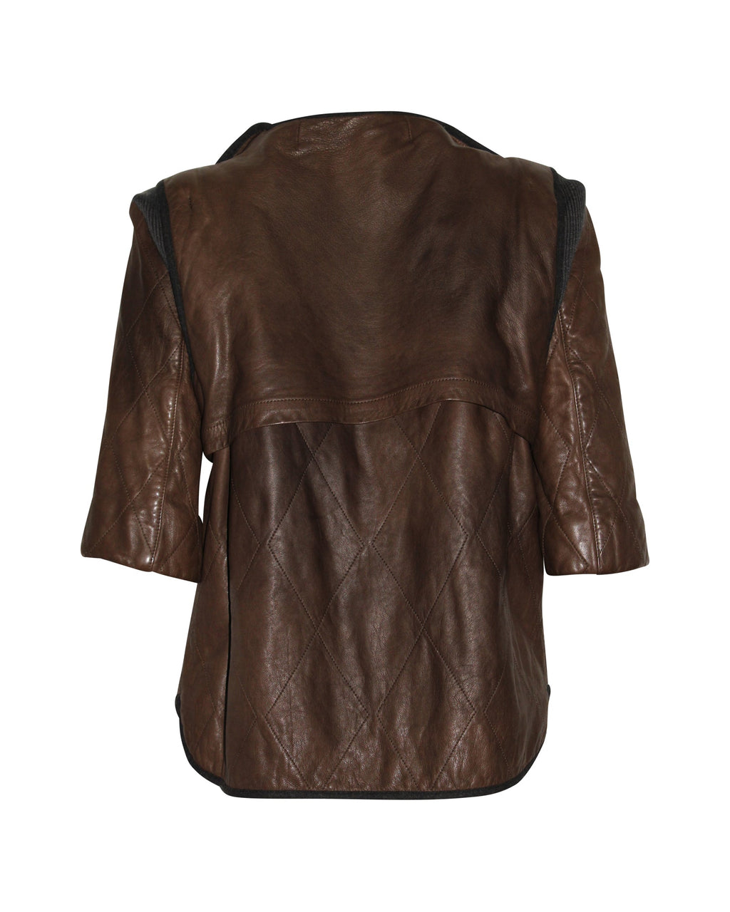 Marni Two-Tone Oversized Lapel Quilted Jacket in Brown Sheepskin Leather