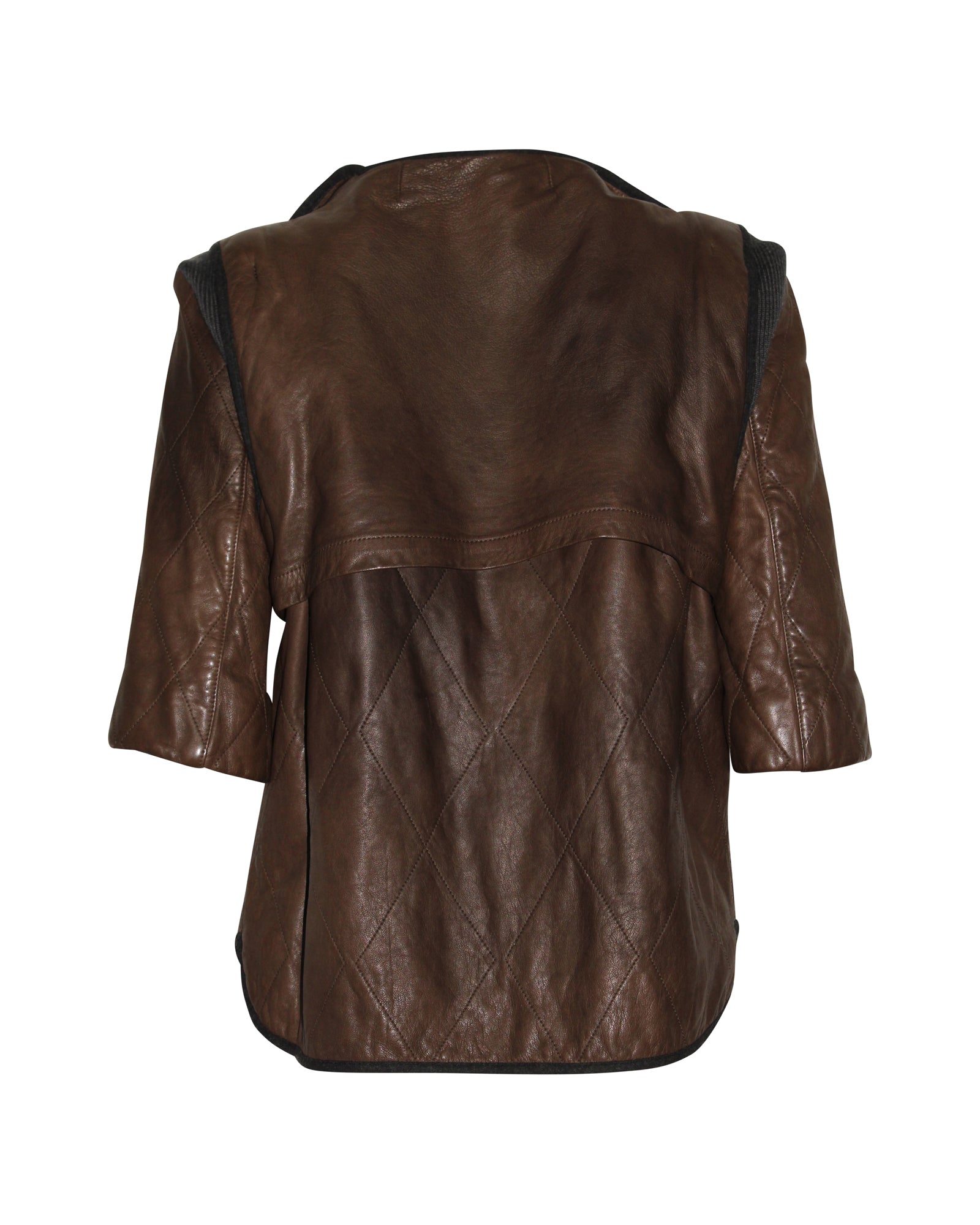 Marni Two-Tone Oversized Lapel Quilted Jacket in Brown Sheepskin Leather