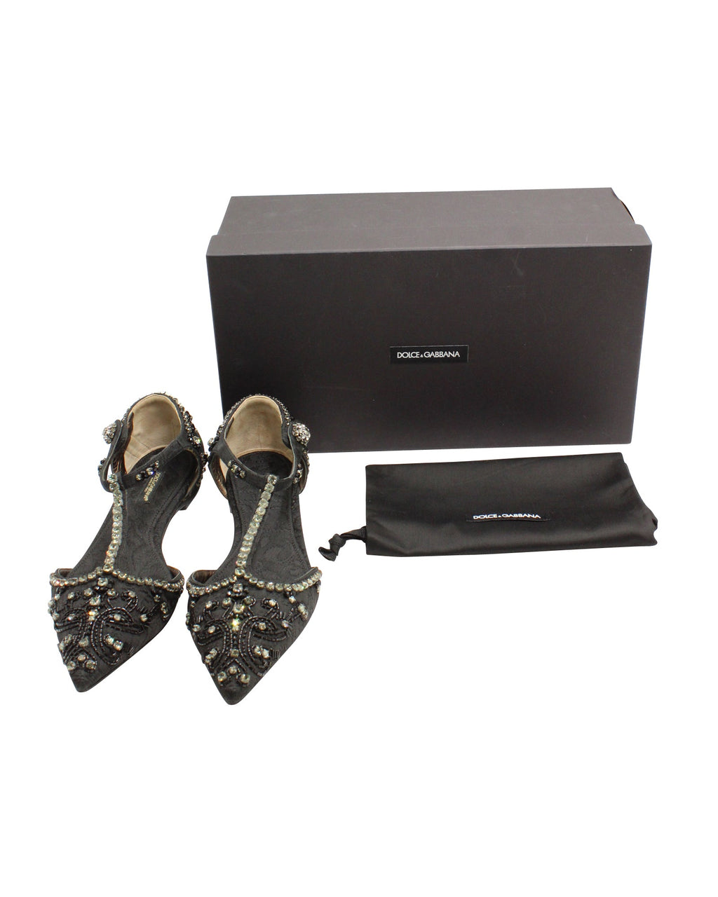 Women's Dolce & Gabbana Crystal Embellished Lace T-strap Sandals in Black  Leather