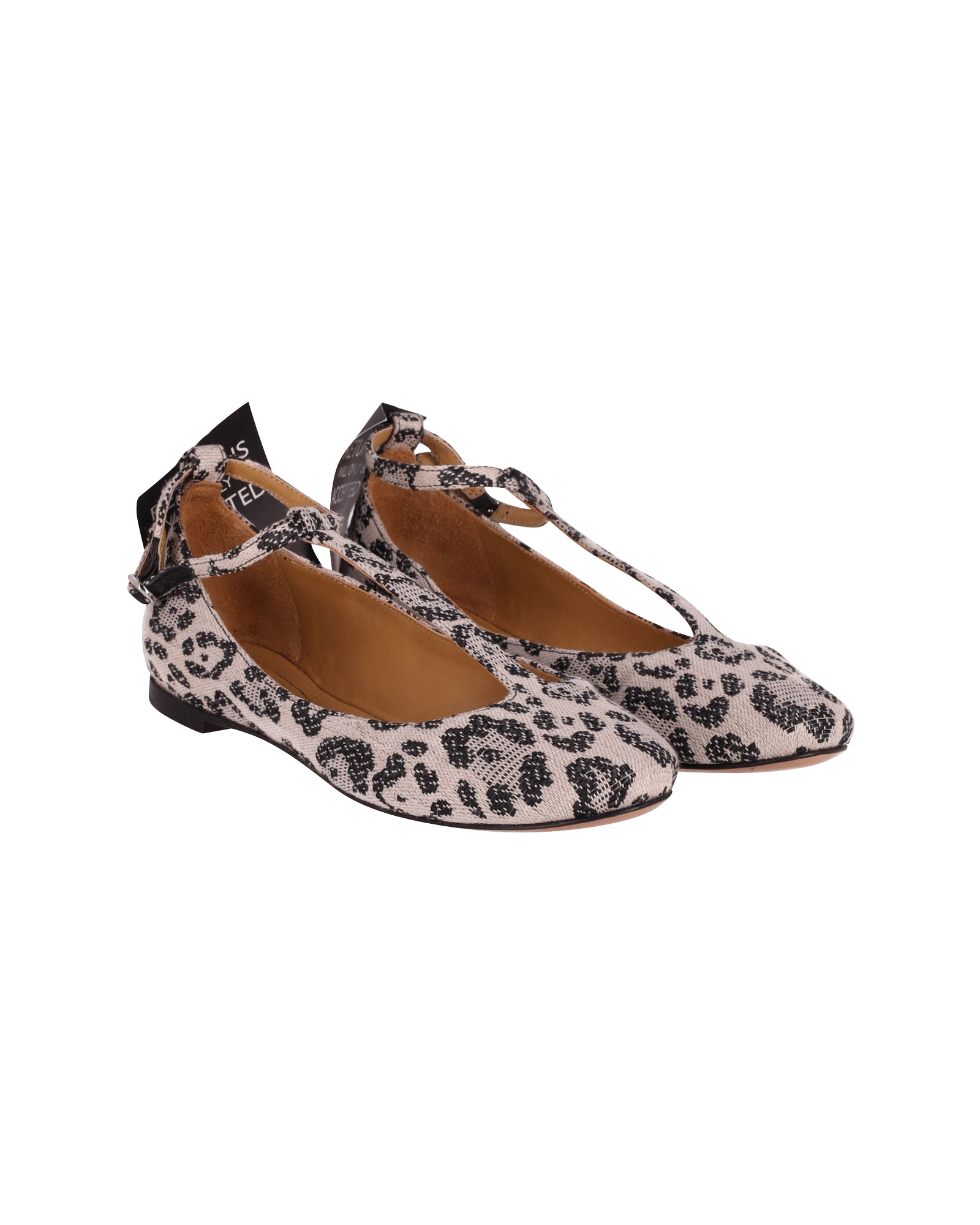 Chloe Leopard Print T-Strap Flats in Multicolor Canvas
