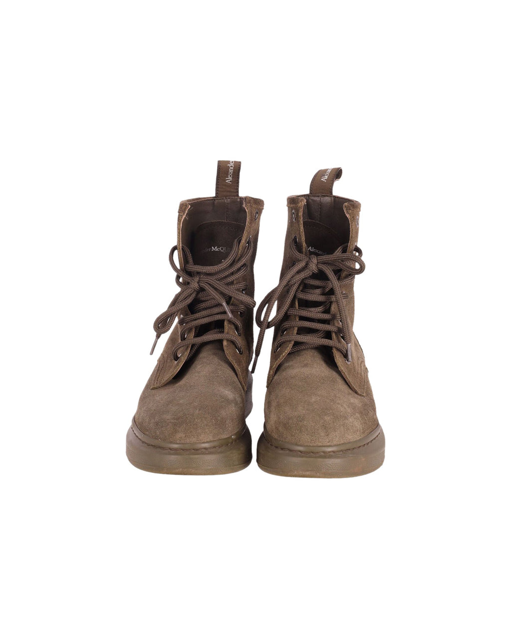 Women's Alexander Mcqueen Lace Up Combat Boots in Khaki Suede