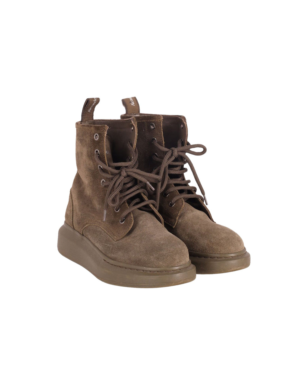 Women's Alexander Mcqueen Lace Up Combat Boots in Khaki Suede