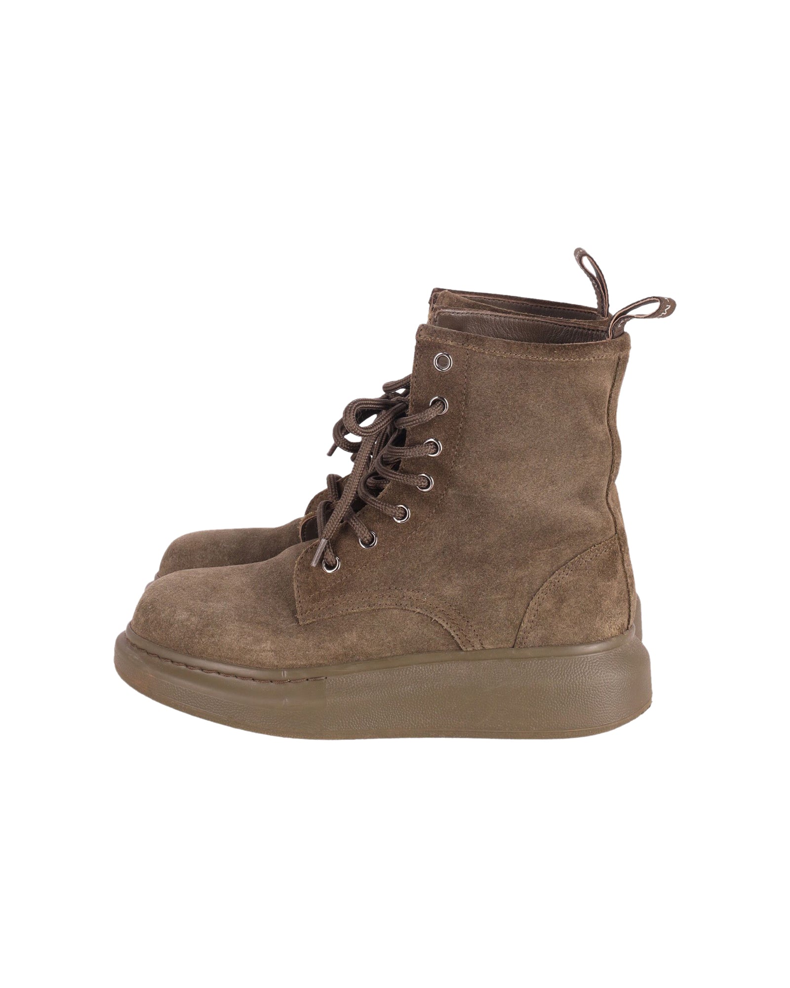 Women's Alexander Mcqueen Lace Up Combat Boots in Khaki Suede