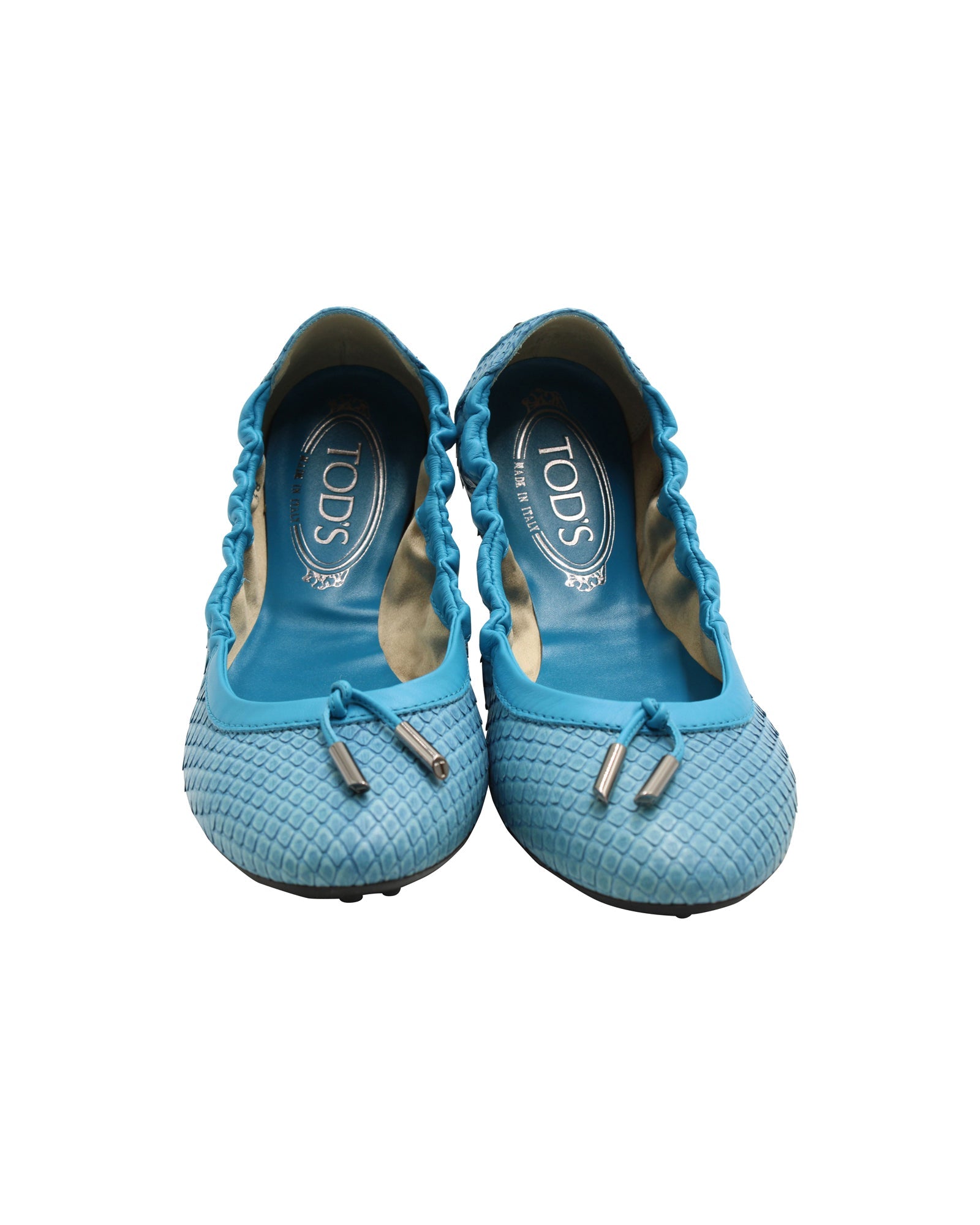 Women's Tod's Ballerina Dee Laccetto Flats in Light Blue Leather