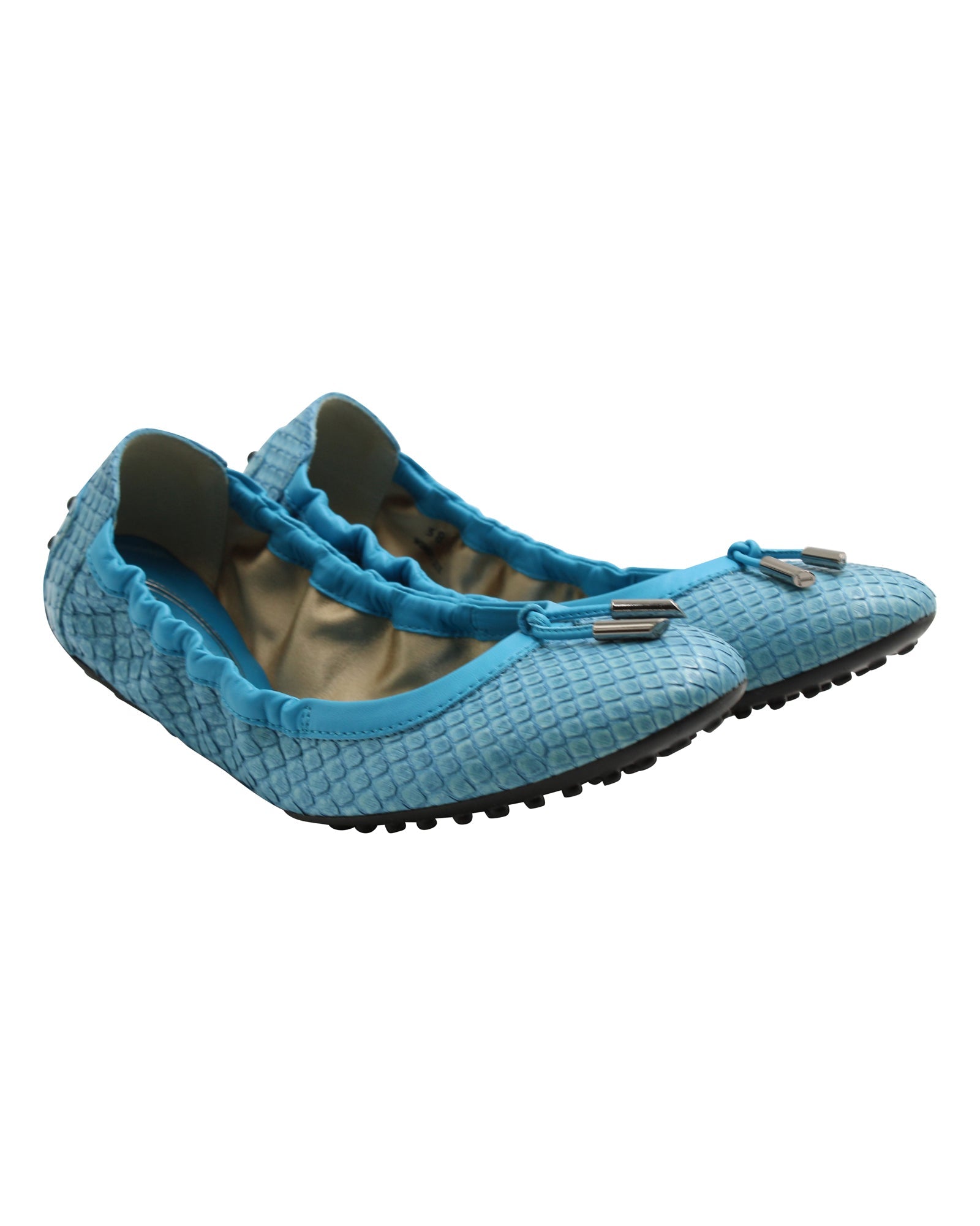 Women's Tod's Ballerina Dee Laccetto Flats in Light Blue Leather