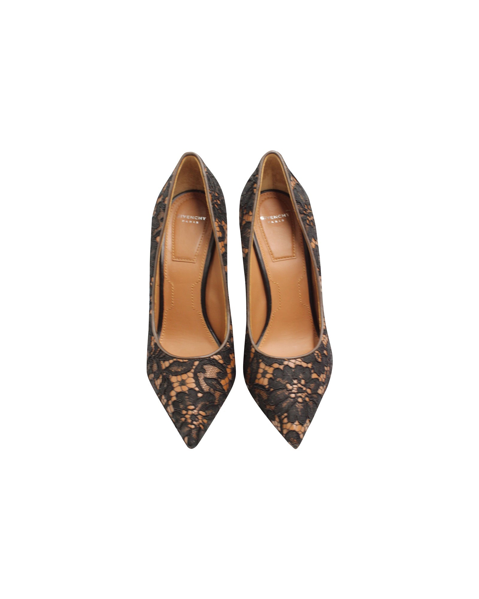 Givenchy Lace Pointed Toe Pumps in Brown Leather