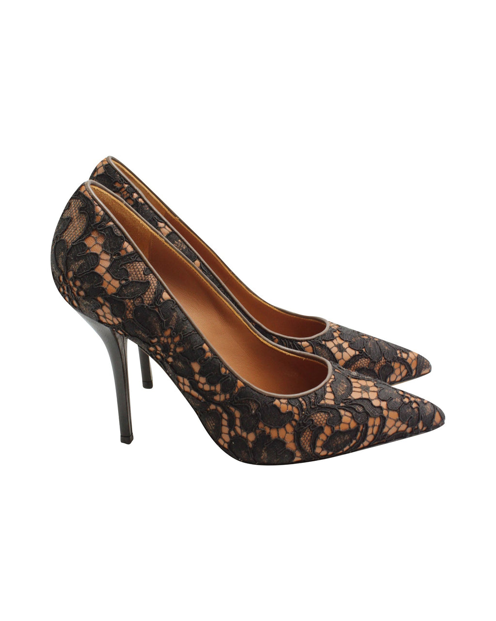 Givenchy Lace Pointed Toe Pumps in Brown Leather