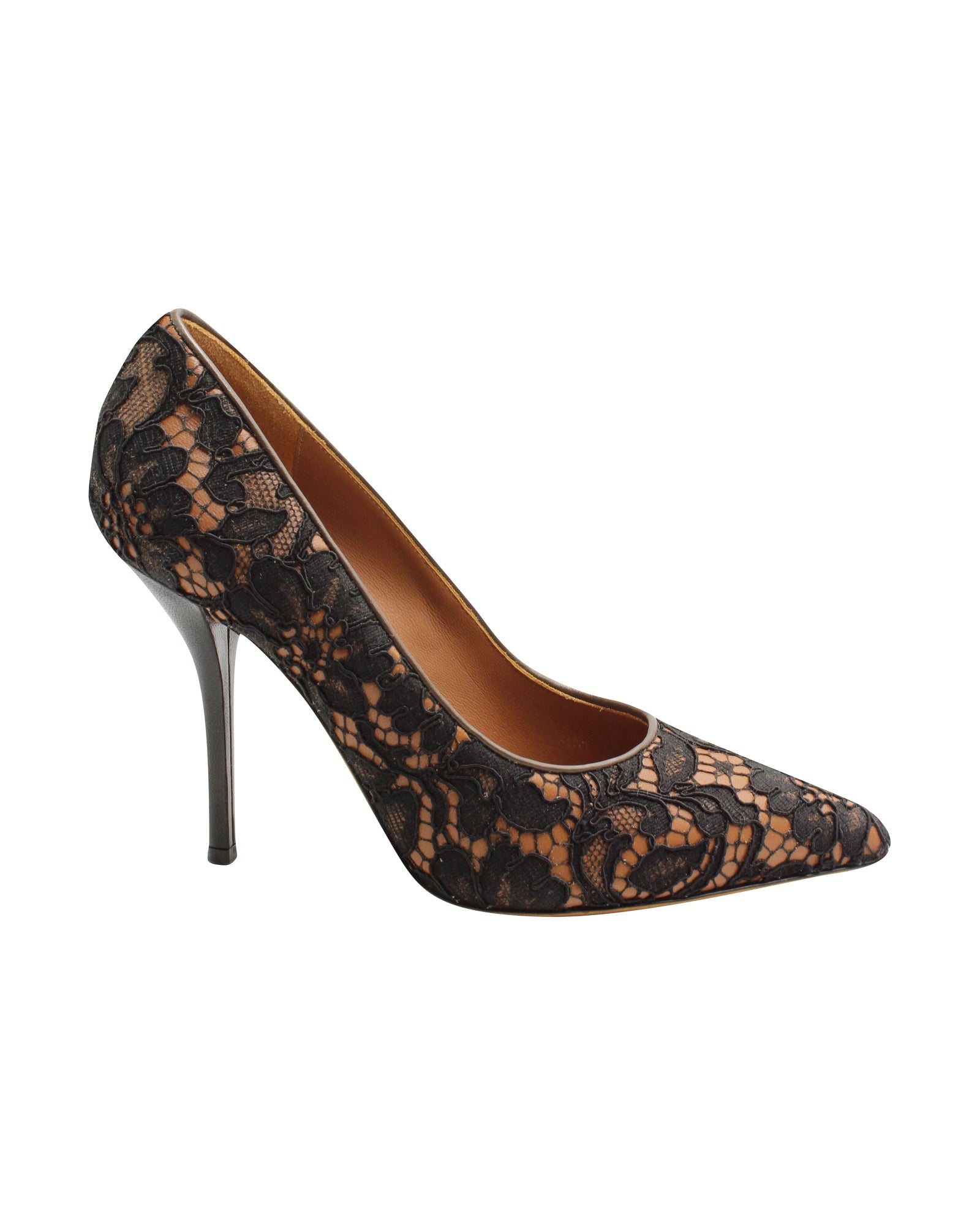 Givenchy Lace Pointed Toe Pumps in Brown Leather