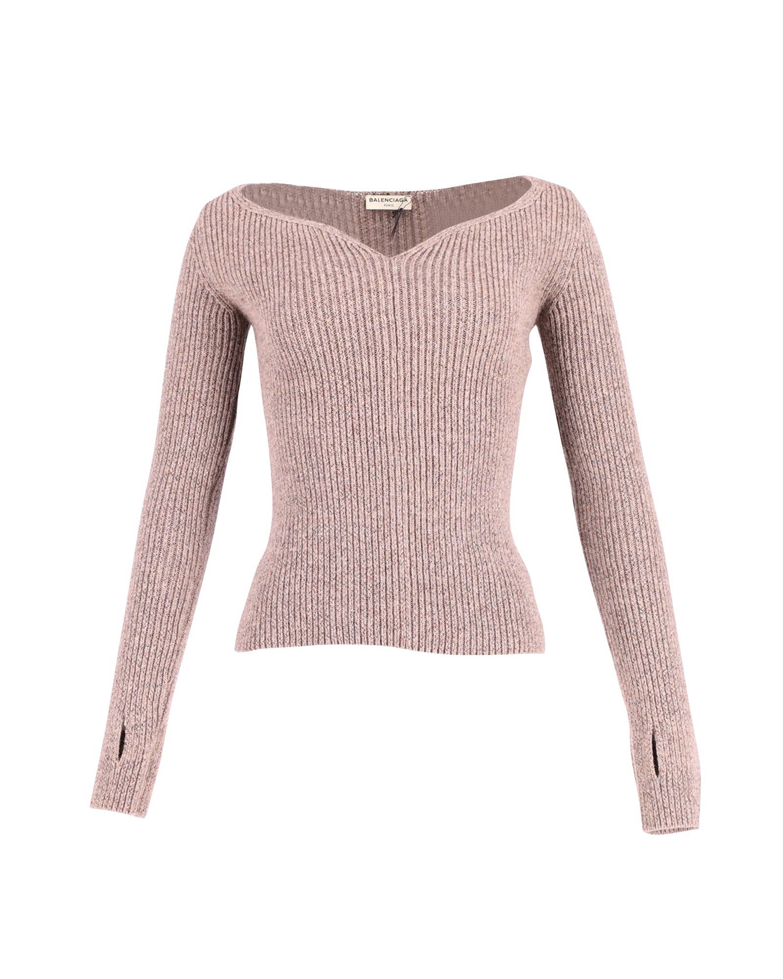 Balenciaga Sweetheart Neck Knitted Top in Beige Wool