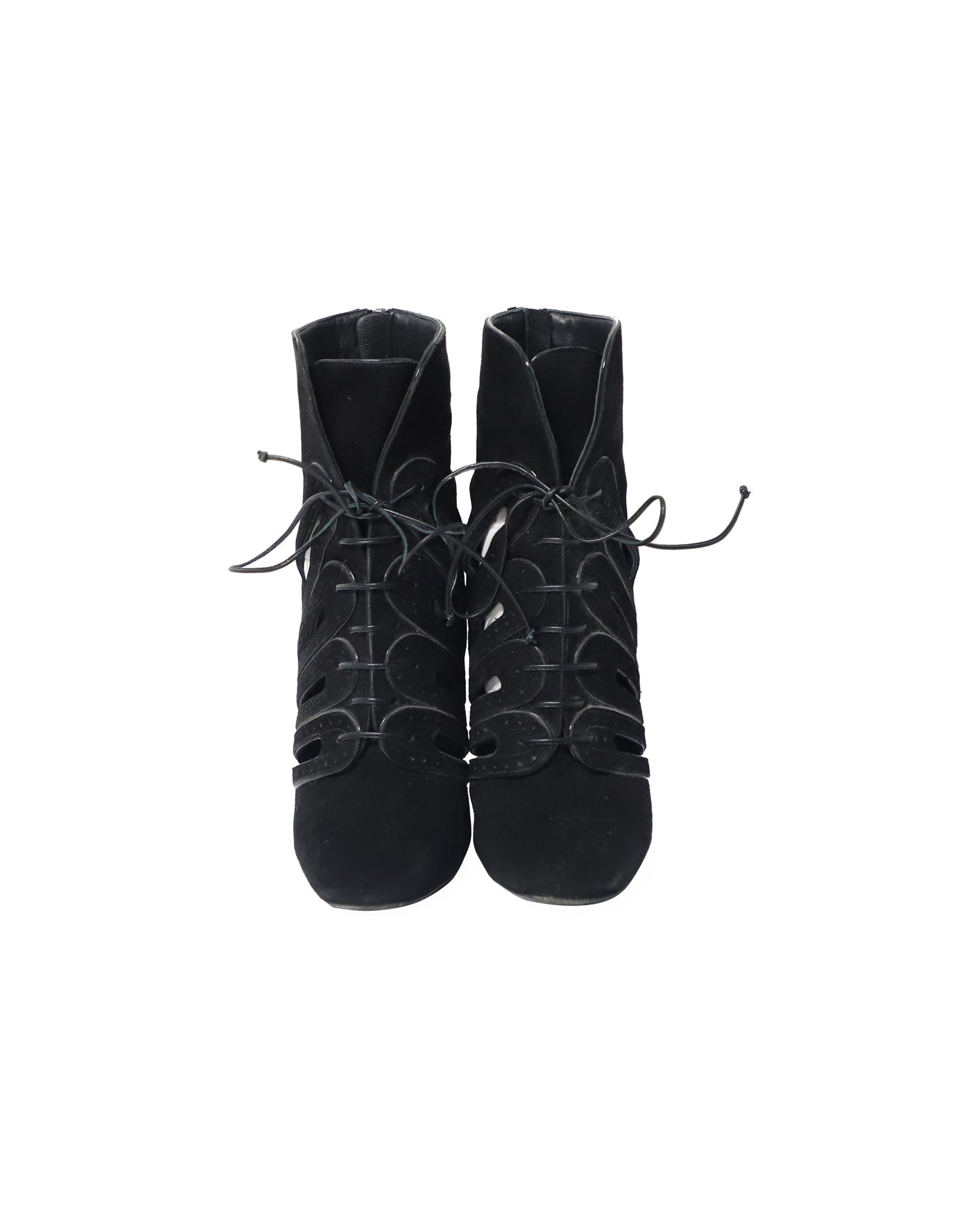 Women's Bottega Veneta Cutout Lace-Up Detail Ankle Boots in Black Suede