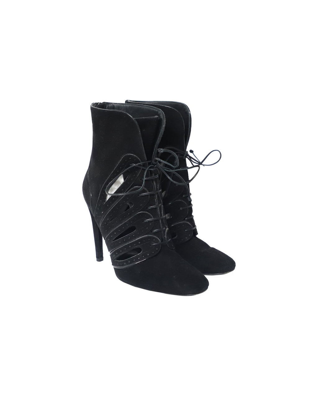Women's Bottega Veneta Cutout Lace-Up Detail Ankle Boots in Black Suede