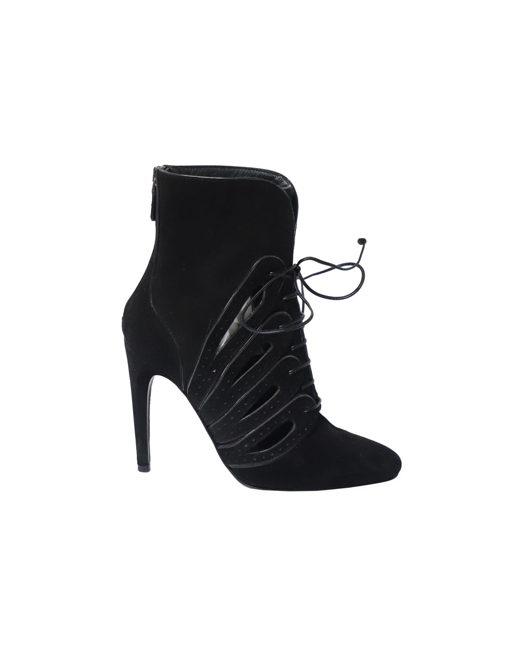 Women's Bottega Veneta Cutout Lace-Up Detail Ankle Boots in Black Suede