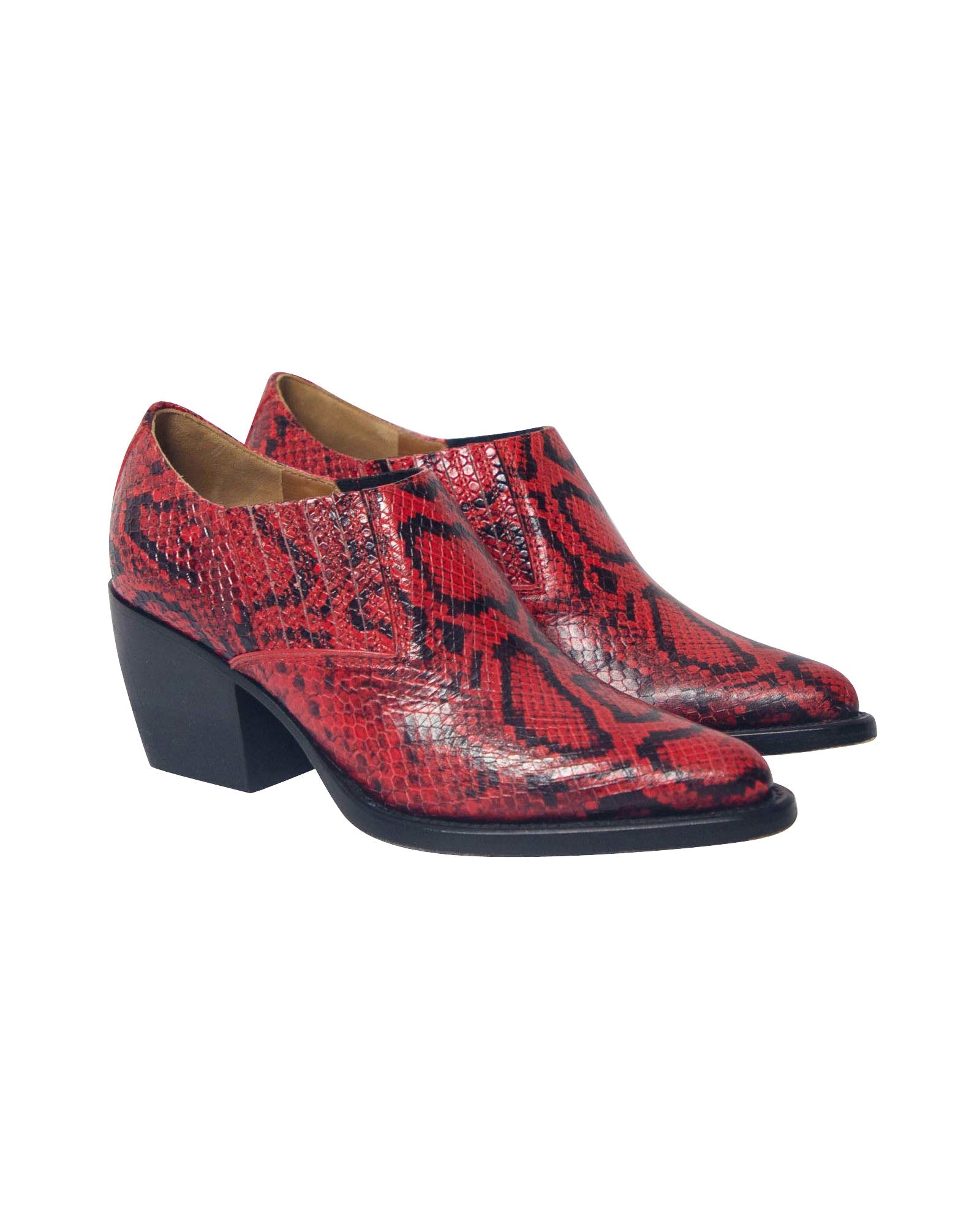 Chloé Rylee Snake-Effect Ankle Boots in Red Leather