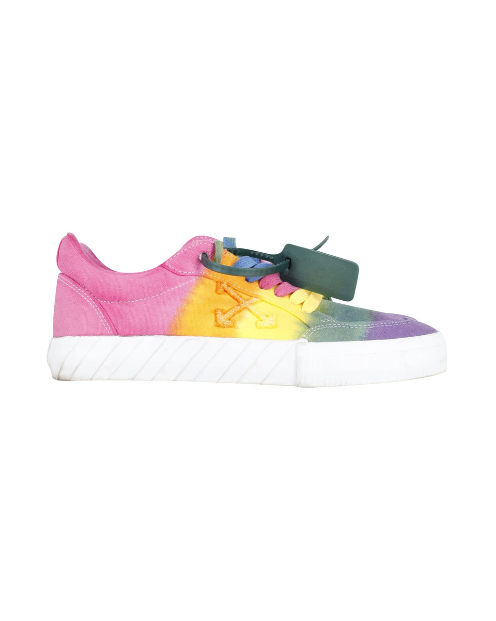 Off White Low Vulcanized Rainbow Sneakers in Multicolor Canvas