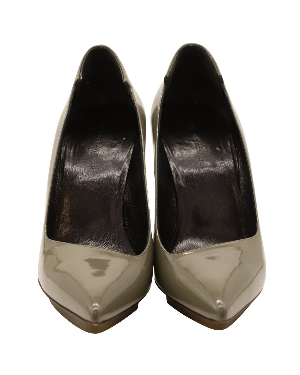 Balenciaga Point Toe Pumps in Gray Patent Leather