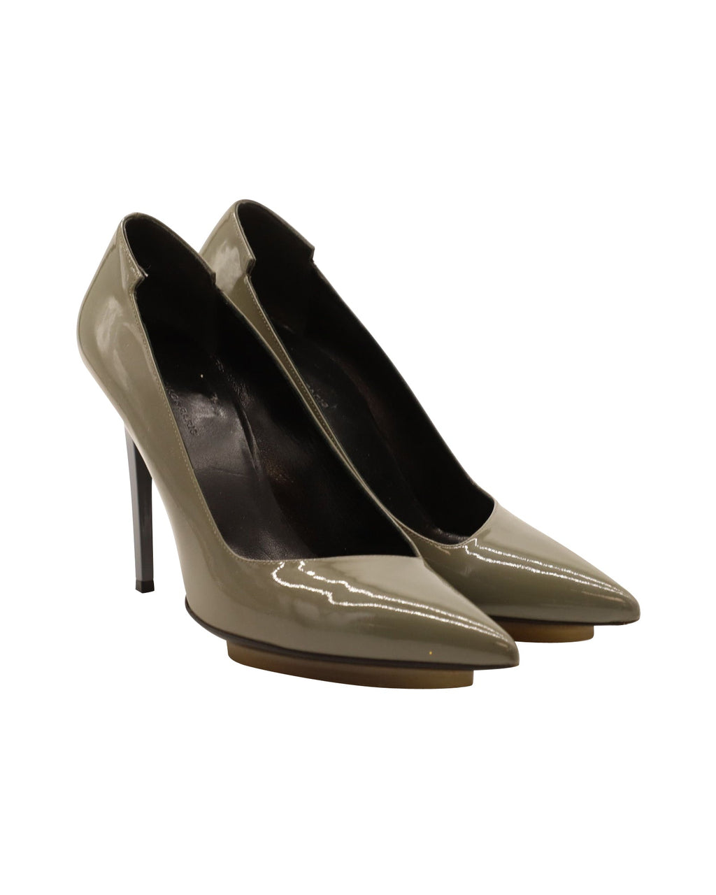 Balenciaga Point Toe Pumps in Gray Patent Leather