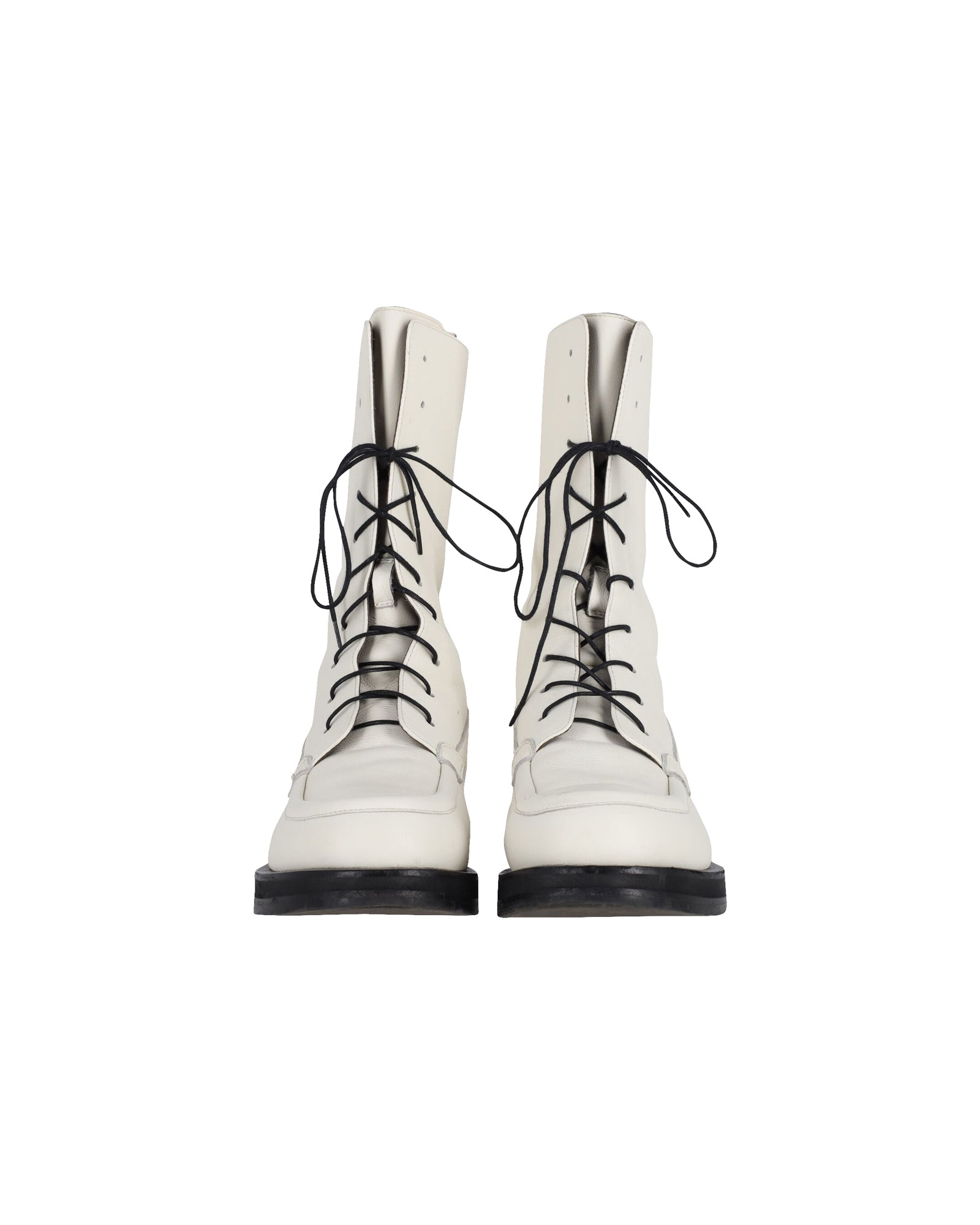 The Row Patty Lace-Up Combat Boots in White Leather