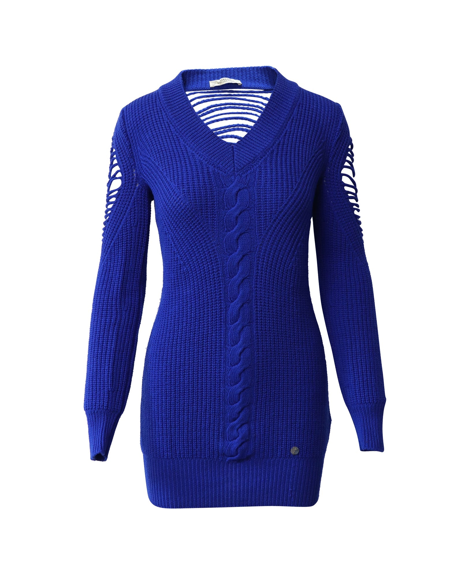 Women's Versace Cable Knit Mini Dress in Royal Blue Wool