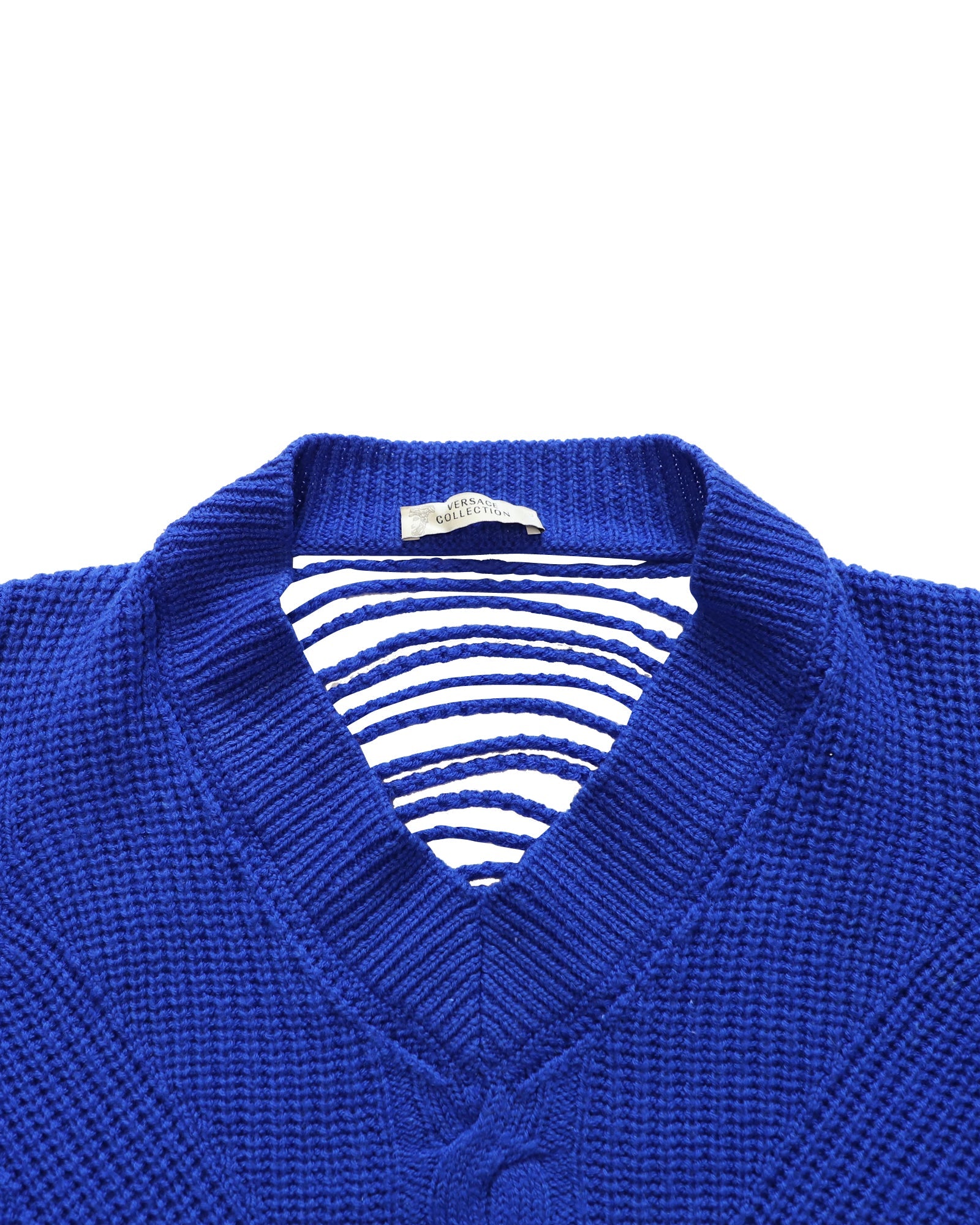 Women's Versace Cable Knit Mini Dress in Royal Blue Wool