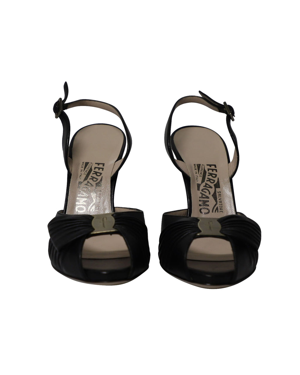 Salvatore Ferragamo Bow Detail Slingback Sandals in Black Leather