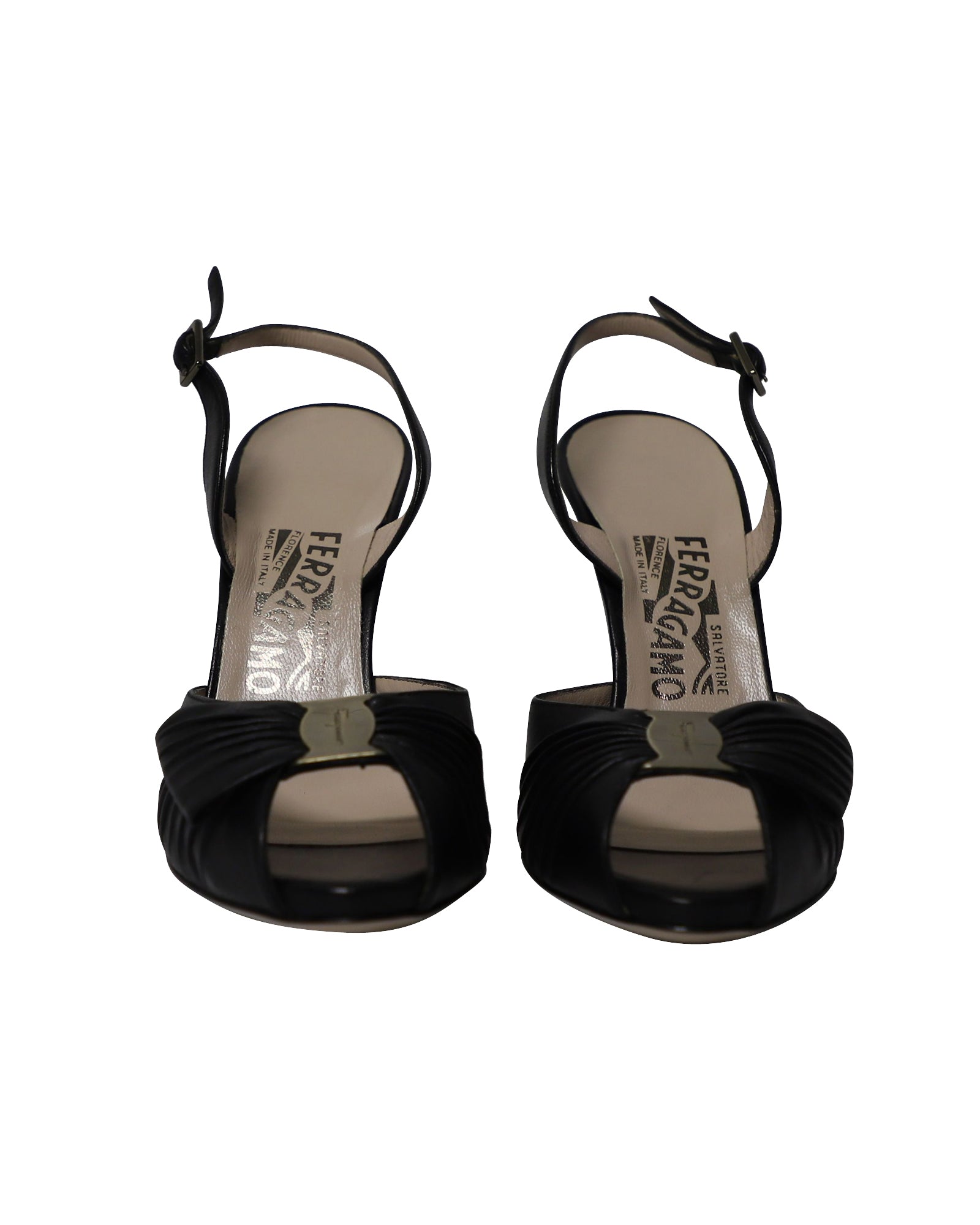 Salvatore Ferragamo Bow Detail Slingback Sandals in Black Leather