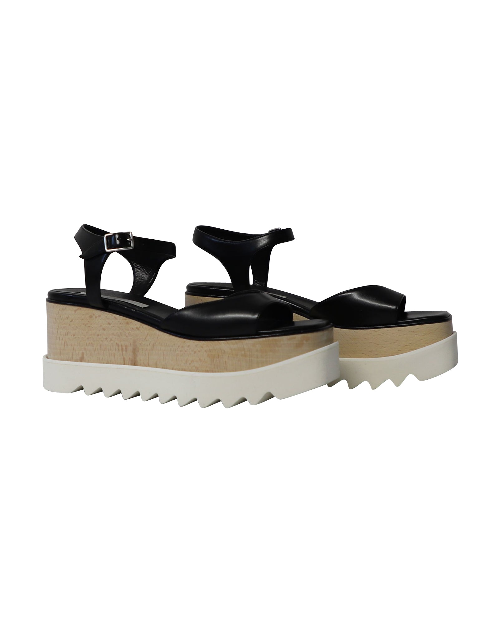 Women's Stella McCartney Elyse Wedge Sandals in Black Faux Leather