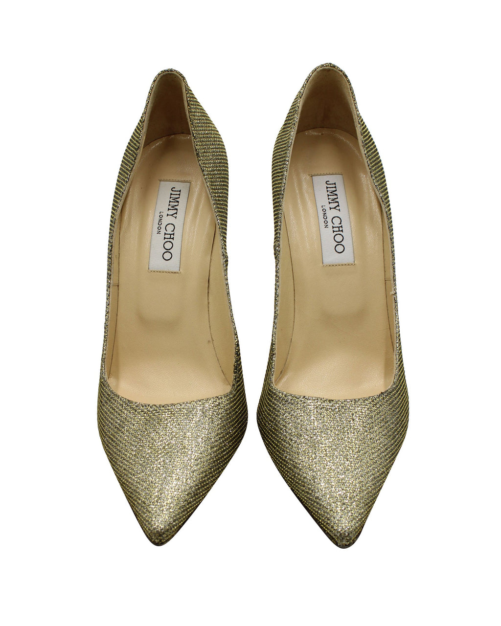 Women's Jimmy Choo Glitter Abel Pointed Toe Pumps in Metallic Gold Lamè