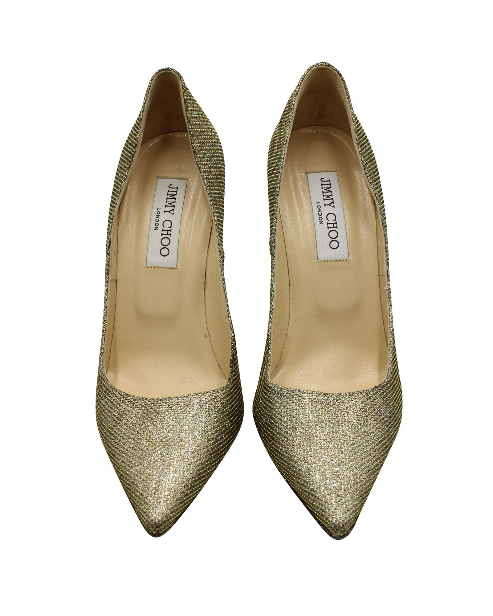 Women's Jimmy Choo Glitter Abel Pointed Toe Pumps in Metallic Gold Lamè