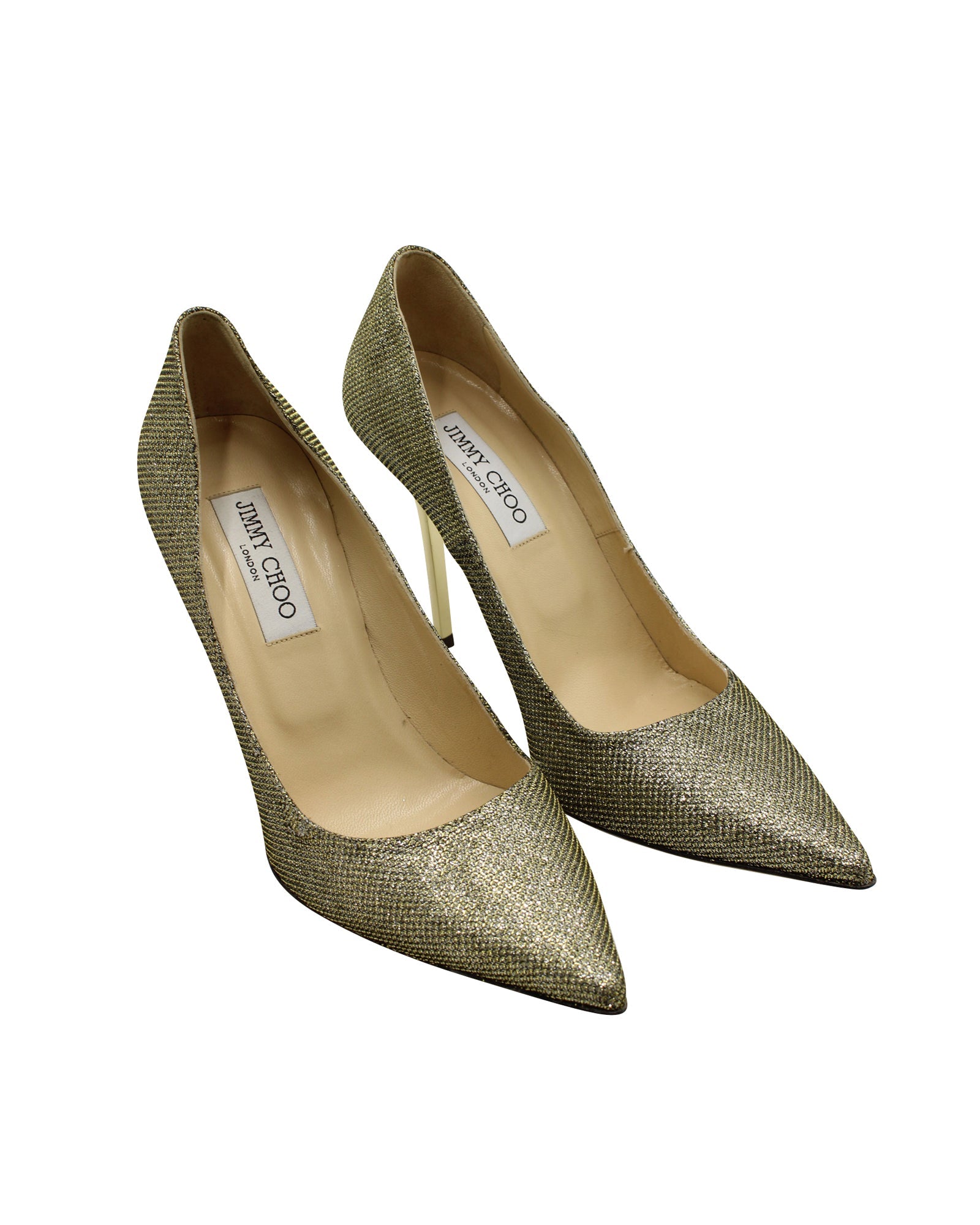 Women's Jimmy Choo Glitter Abel Pointed Toe Pumps in Metallic Gold Lamè