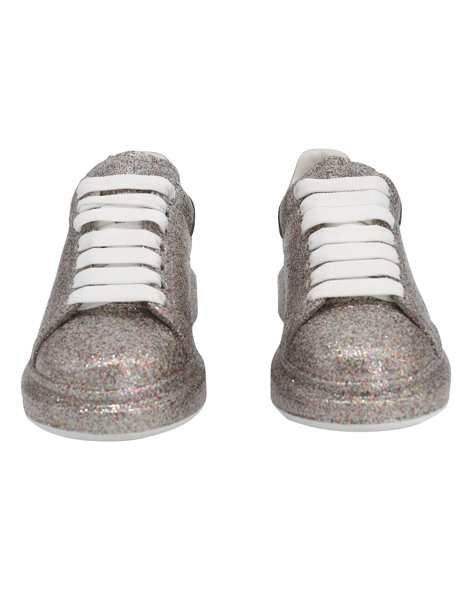 Alexander Mcqueen Multicolor Glitter Spray Oversized Sneakers in Silver Leather