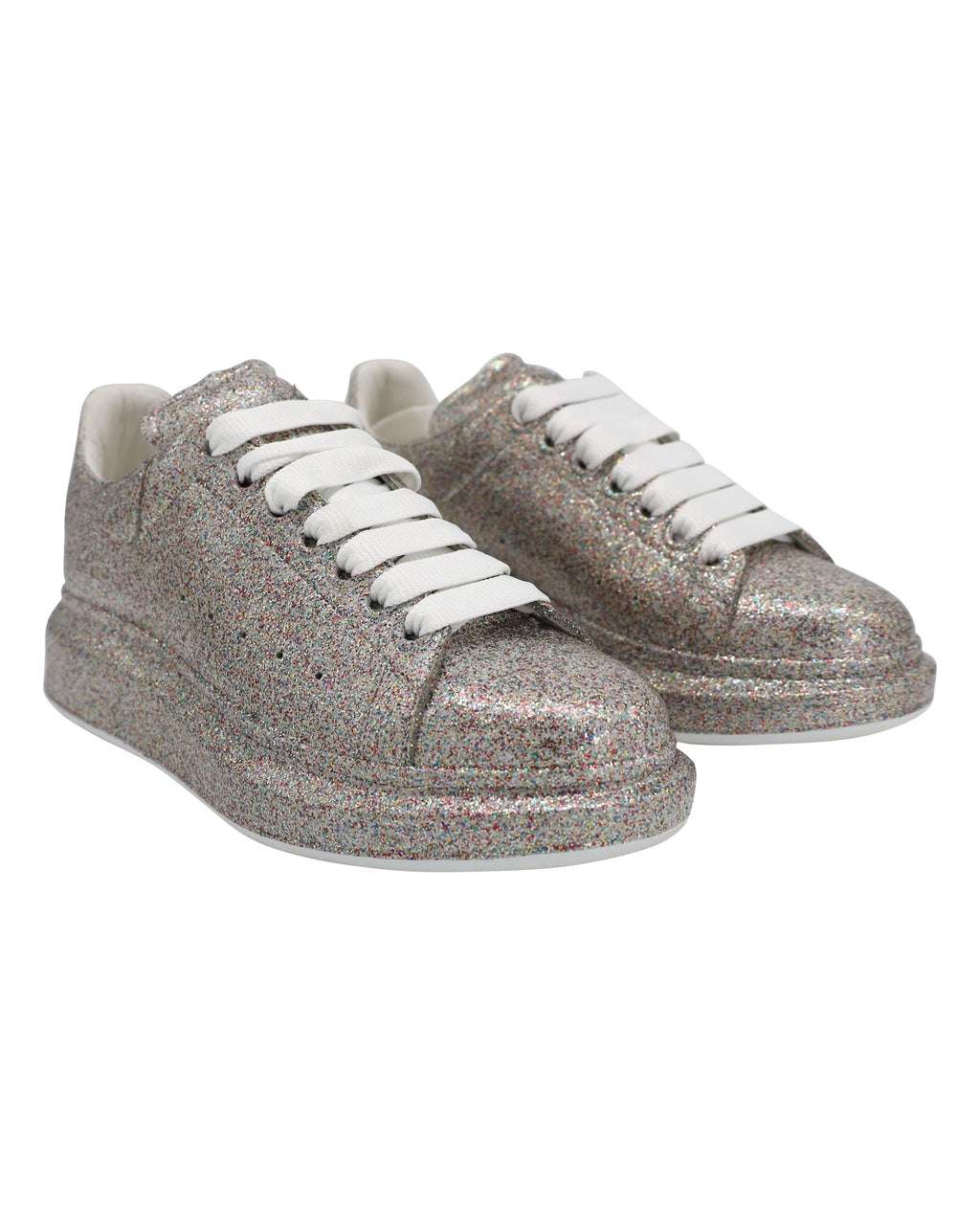 Alexander Mcqueen Multicolor Glitter Spray Oversized Sneakers in Silver Leather