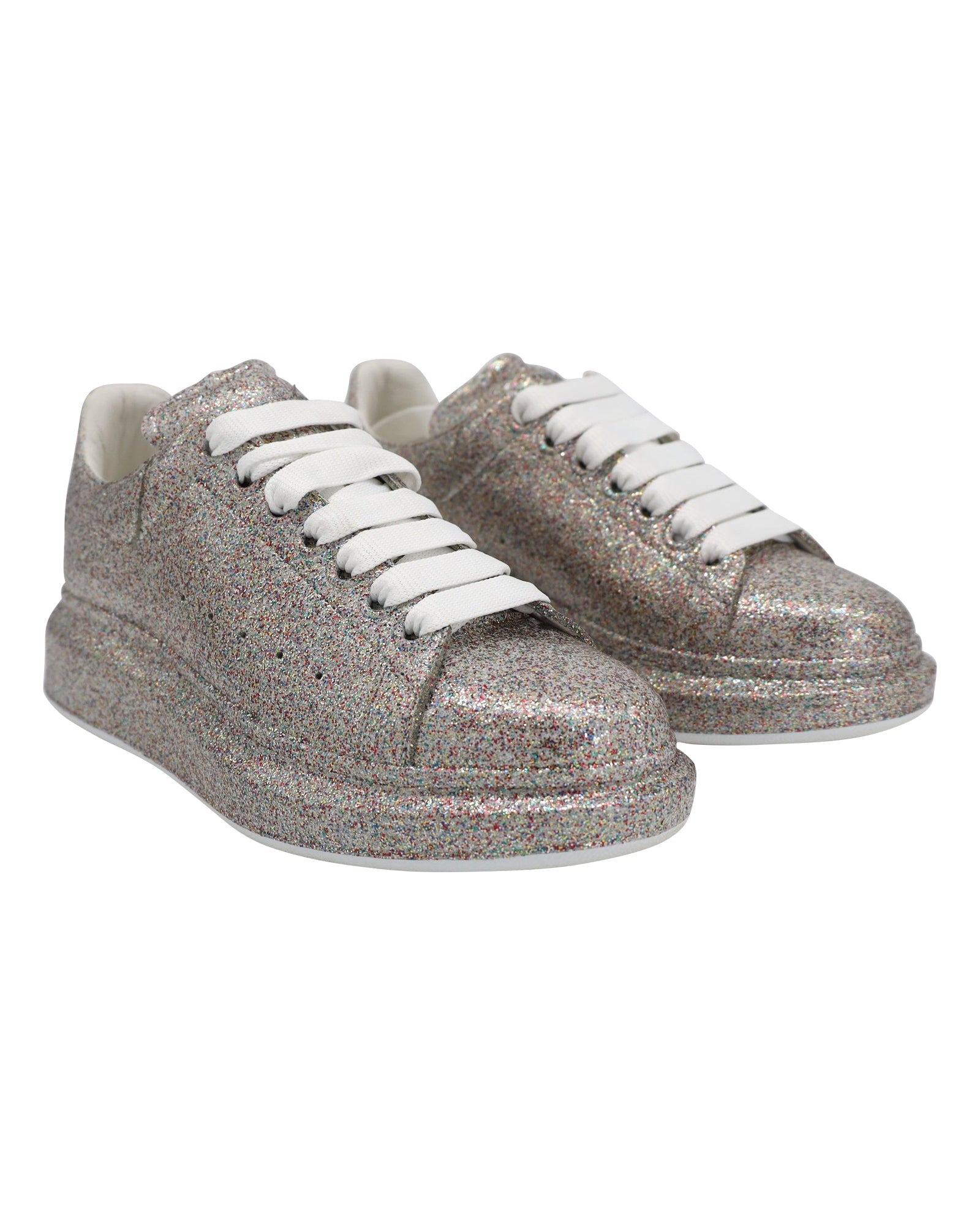 Alexander Mcqueen Multicolor Glitter Spray Oversized Sneakers in Silver Leather