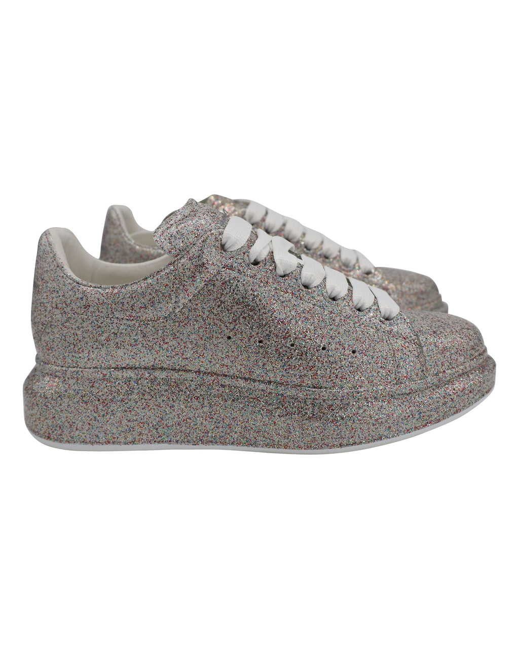 Alexander Mcqueen Multicolor Glitter Spray Oversized Sneakers in Silver Leather
