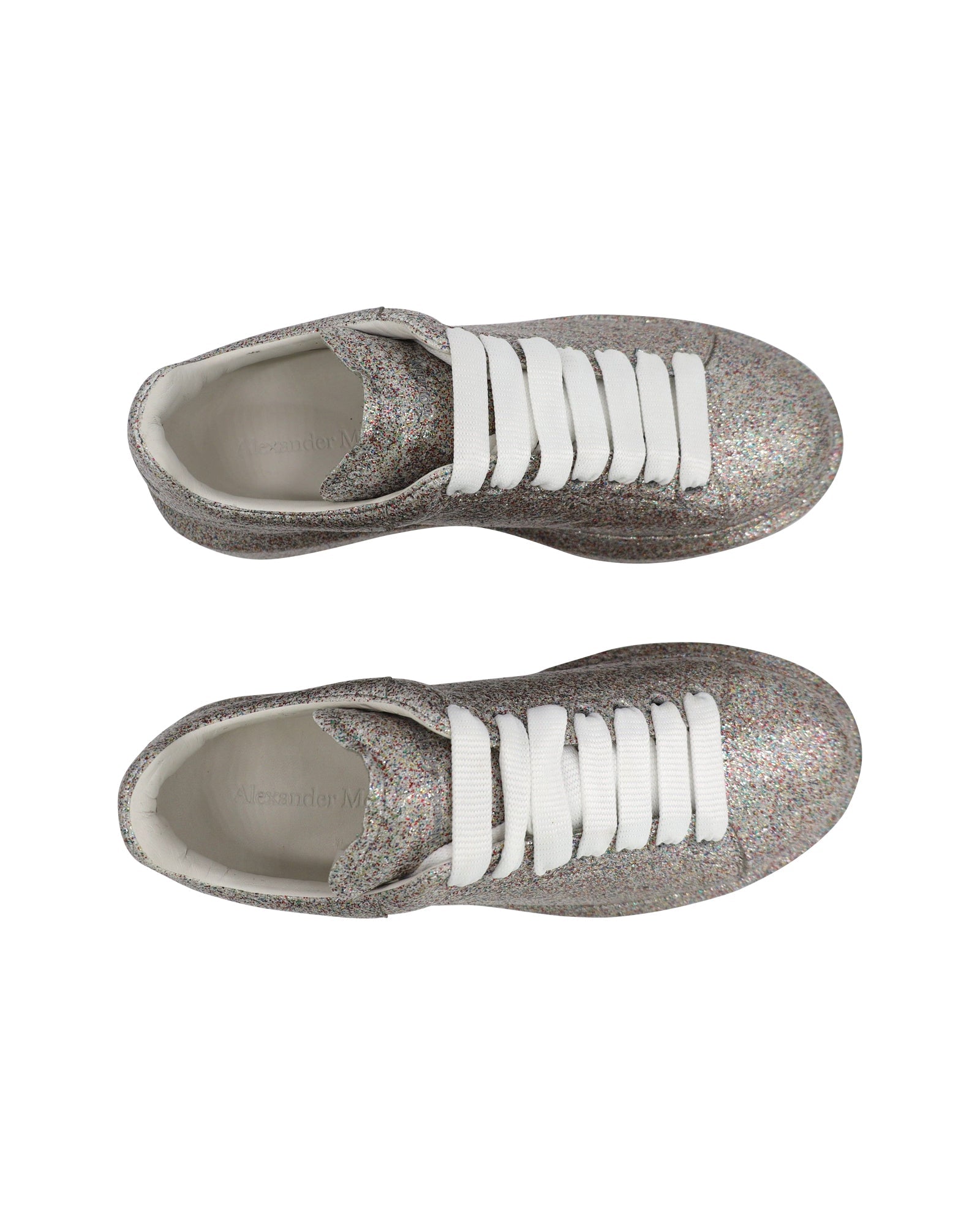 Alexander Mcqueen Multicolor Glitter Spray Oversized Sneakers in Silver Leather
