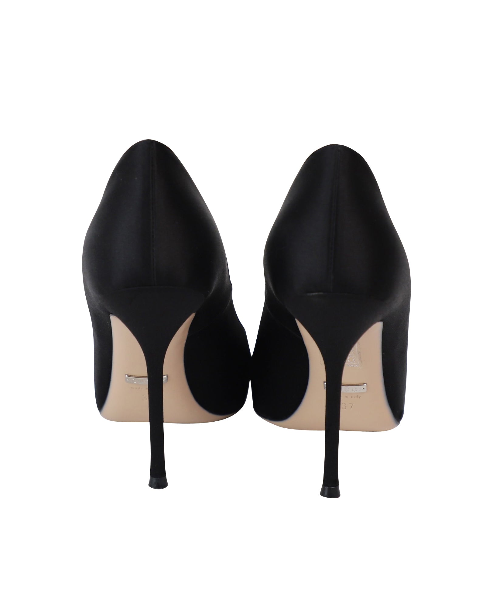 Women's Gucci Dionysus Embellished Pumps in Black Satin