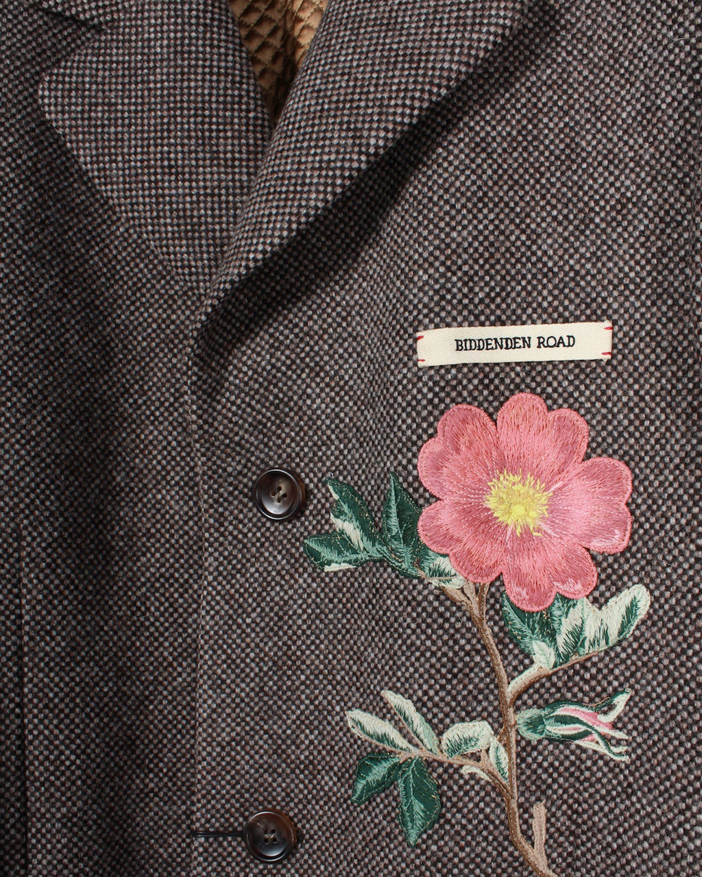 Gucci Floral Embroidered Checked Coat in Brown Wool