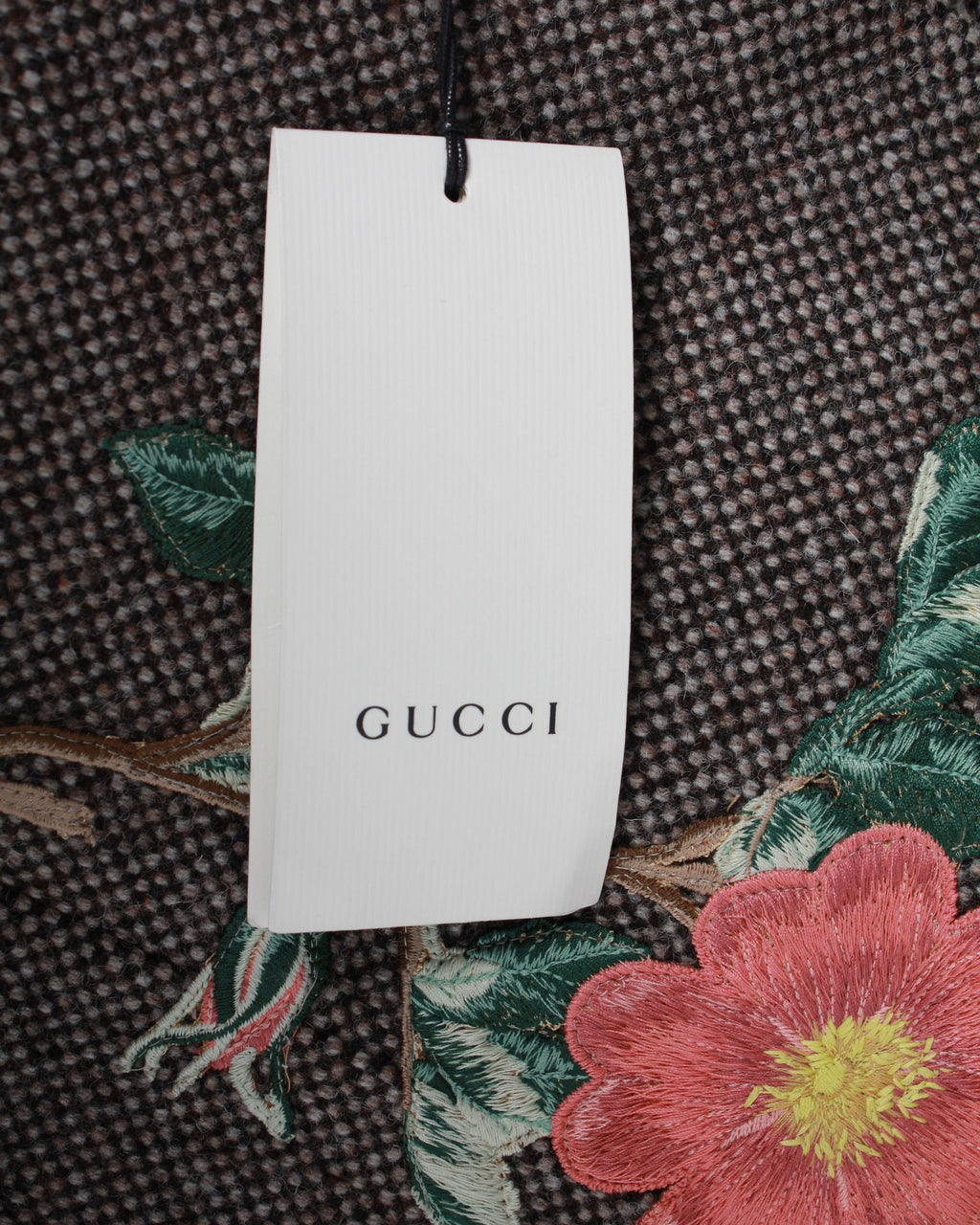 Gucci Floral Embroidered Checked Coat in Brown Wool